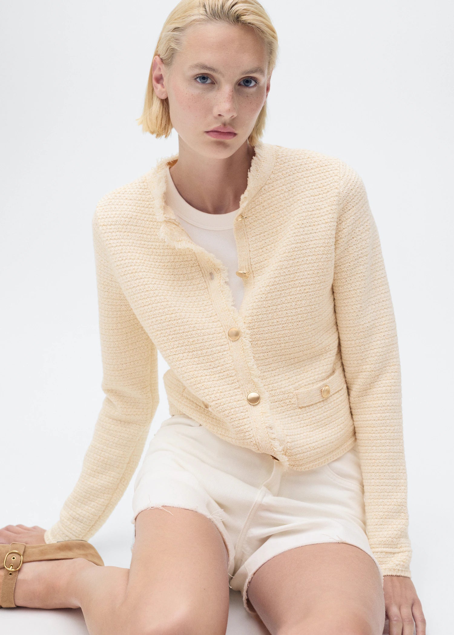 Knitted Cardigan With Frayed Ends