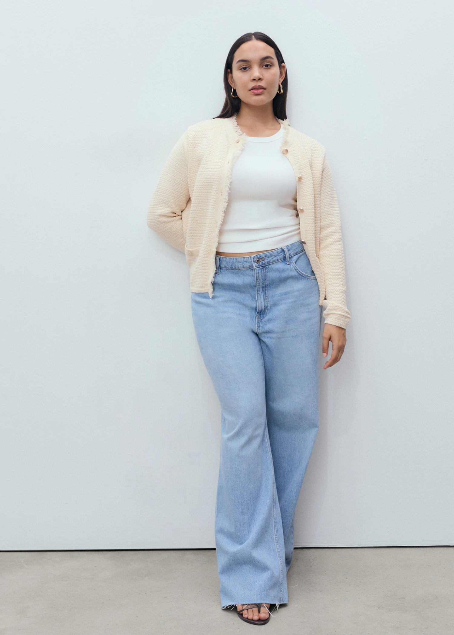 Knitted Cardigan With Frayed Ends