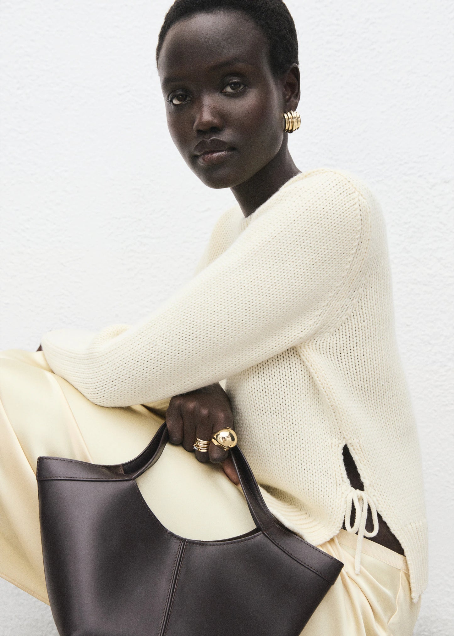 Knitted Sweater With Tie Slits