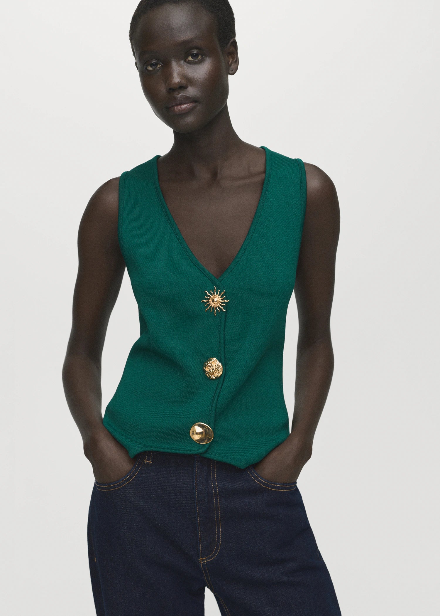 Knitted Waistcoat With Jewel Buttons