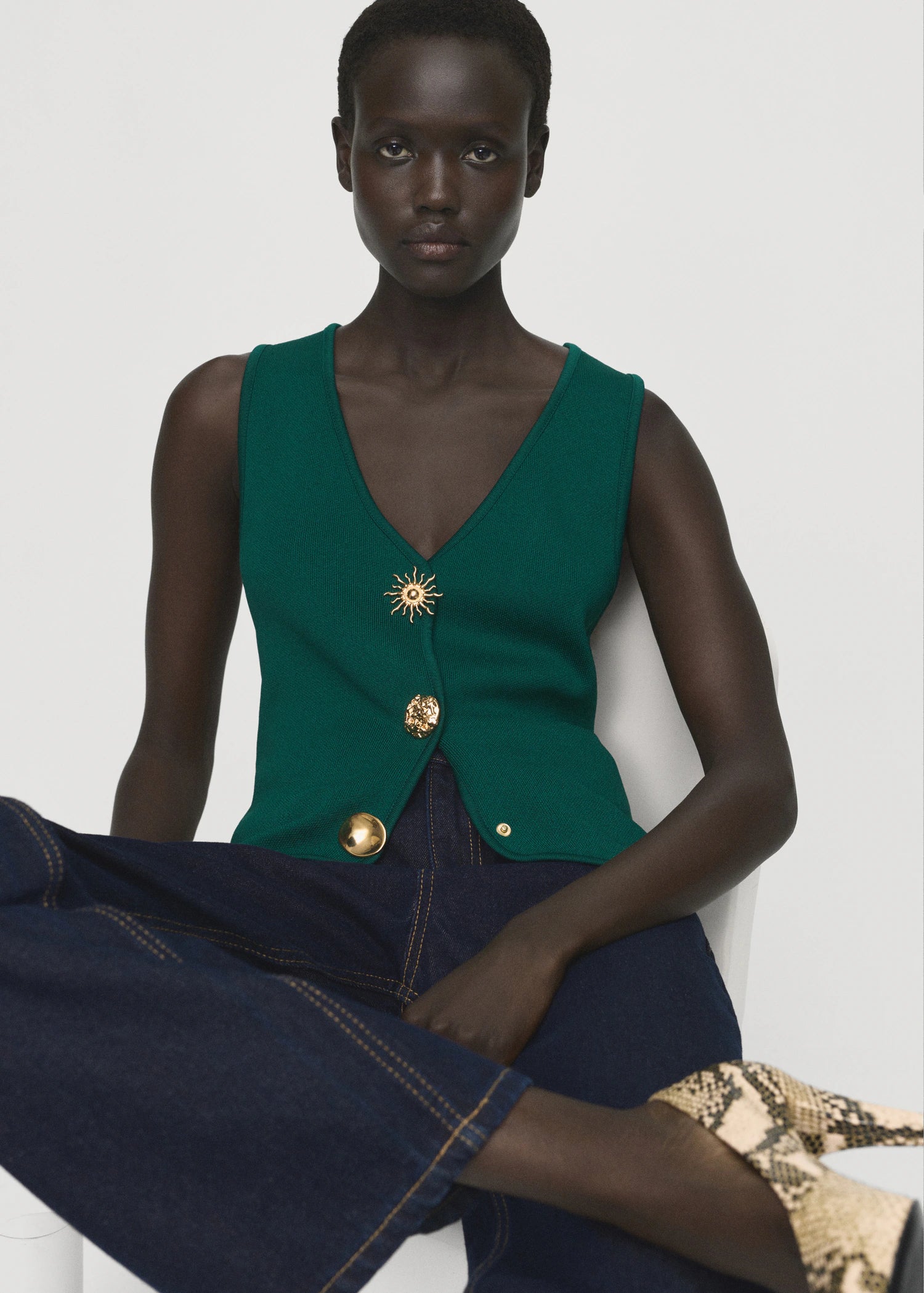 Knitted Waistcoat With Jewel Buttons