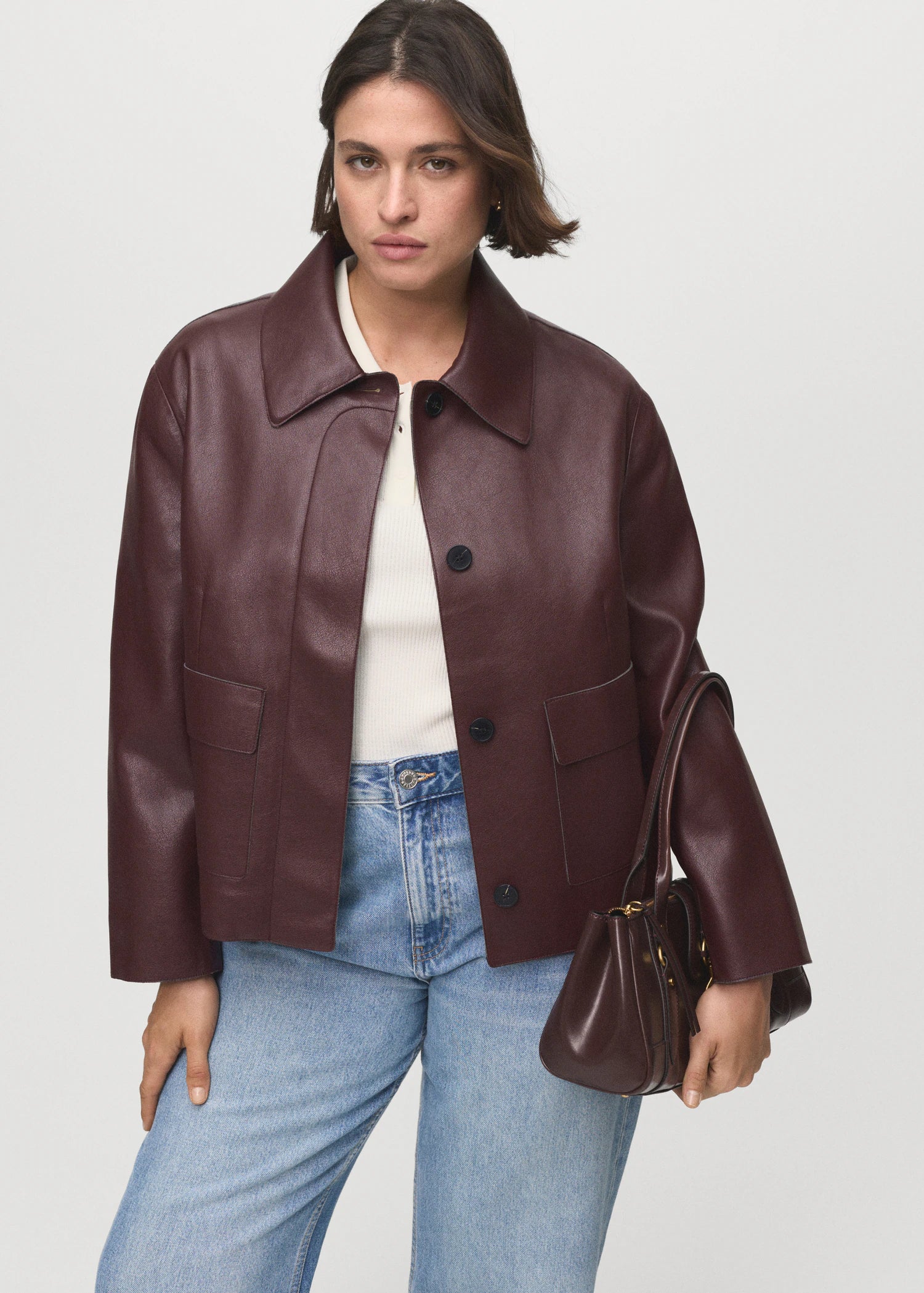 Leather Effect Jacket With Pockets