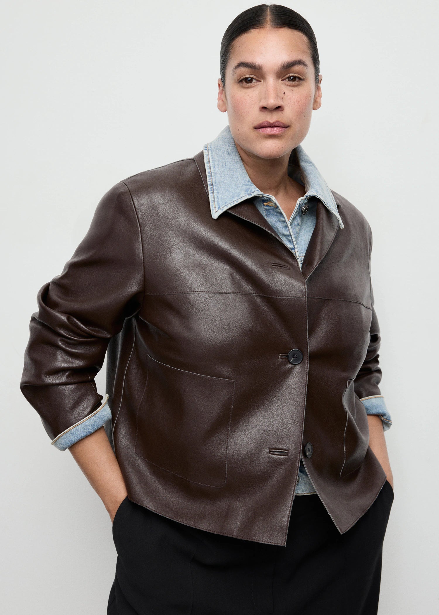 Leather Effect Jacket With Pockets