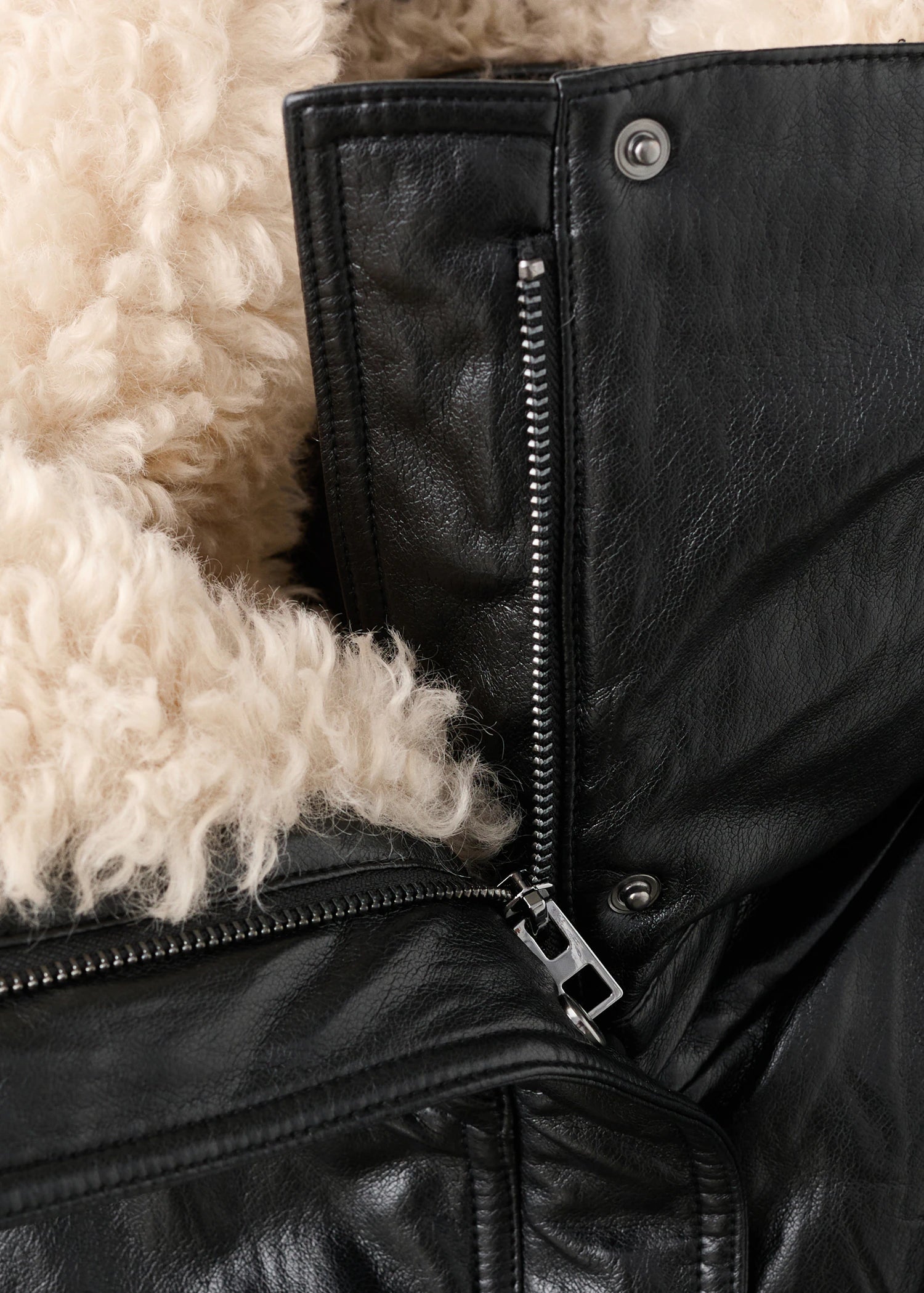 Leather Effect Jacket With Shearling Collar