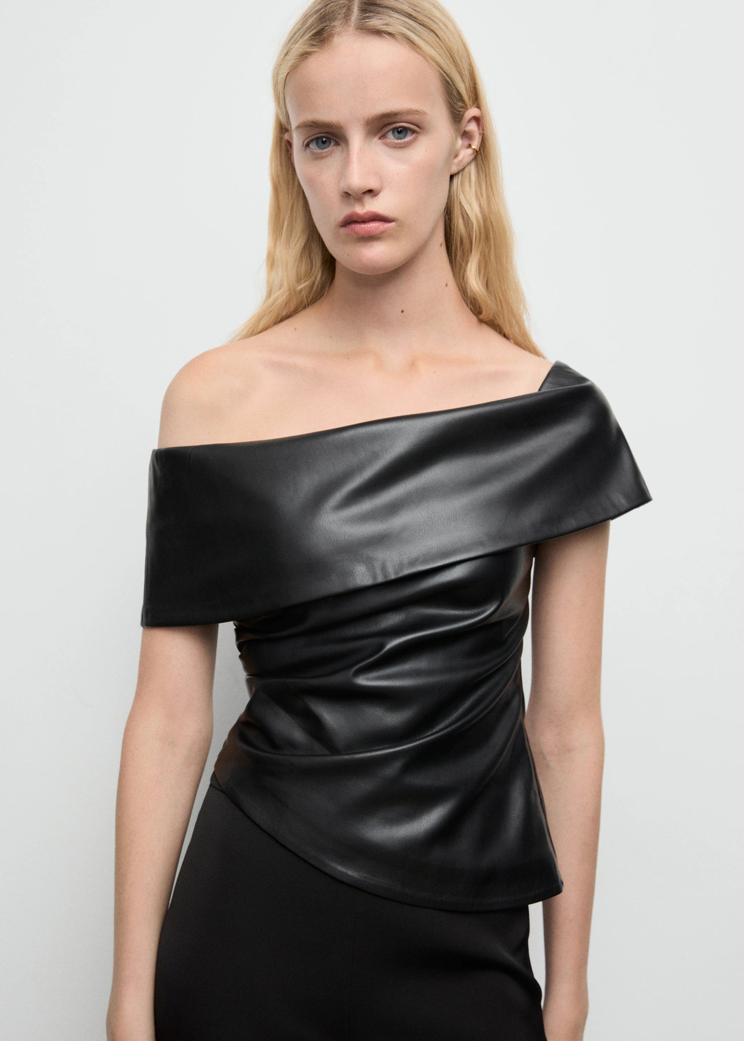 Leather Effect Top With Open Shoulders
