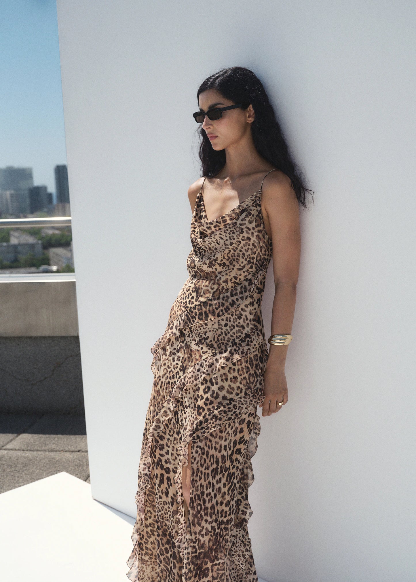 Leopard Print Ruffle Dress With Opening
