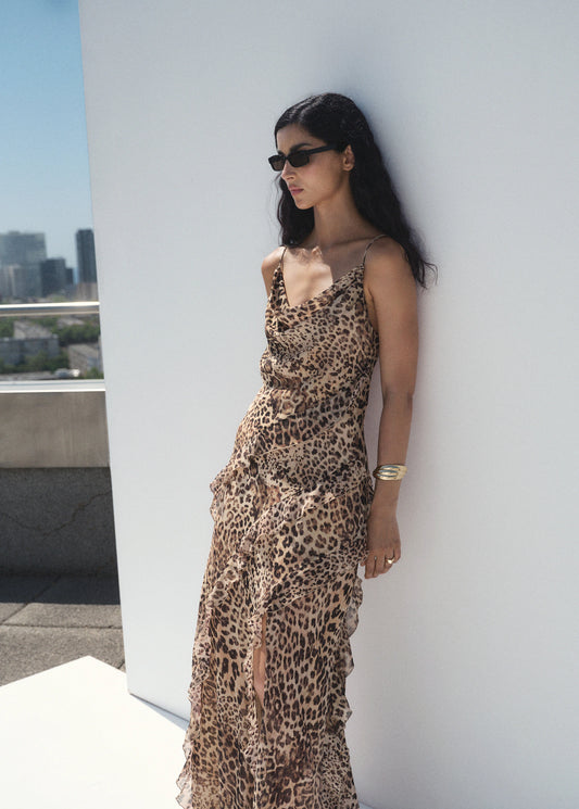 Leopard Print Ruffle Dress With Opening
