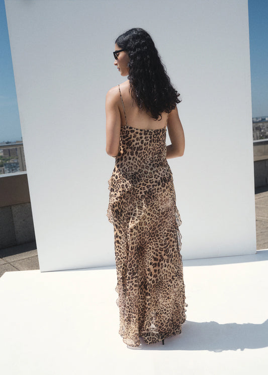 Leopard Print Ruffle Dress With Opening