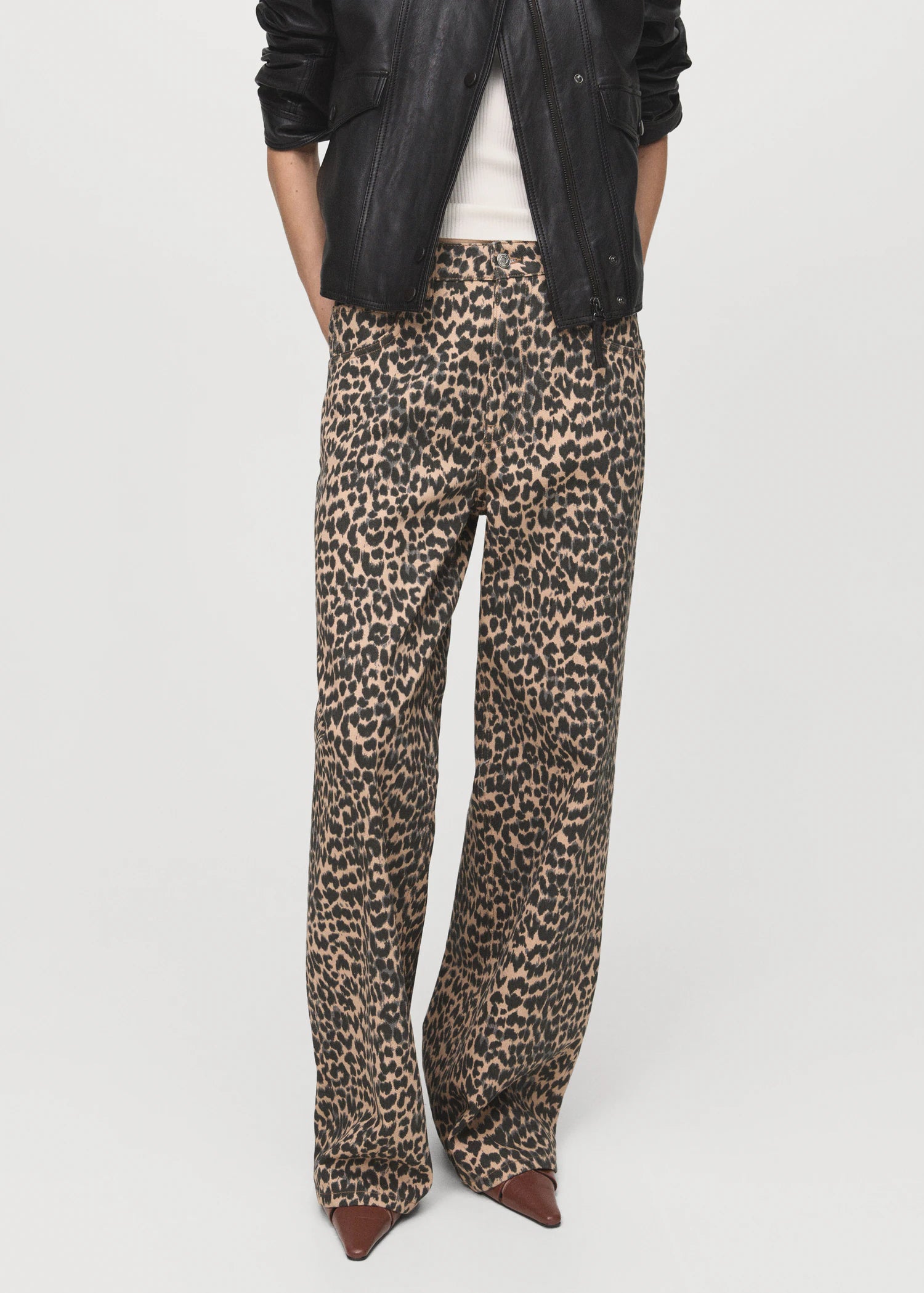 Leopard Print Straight Jeans