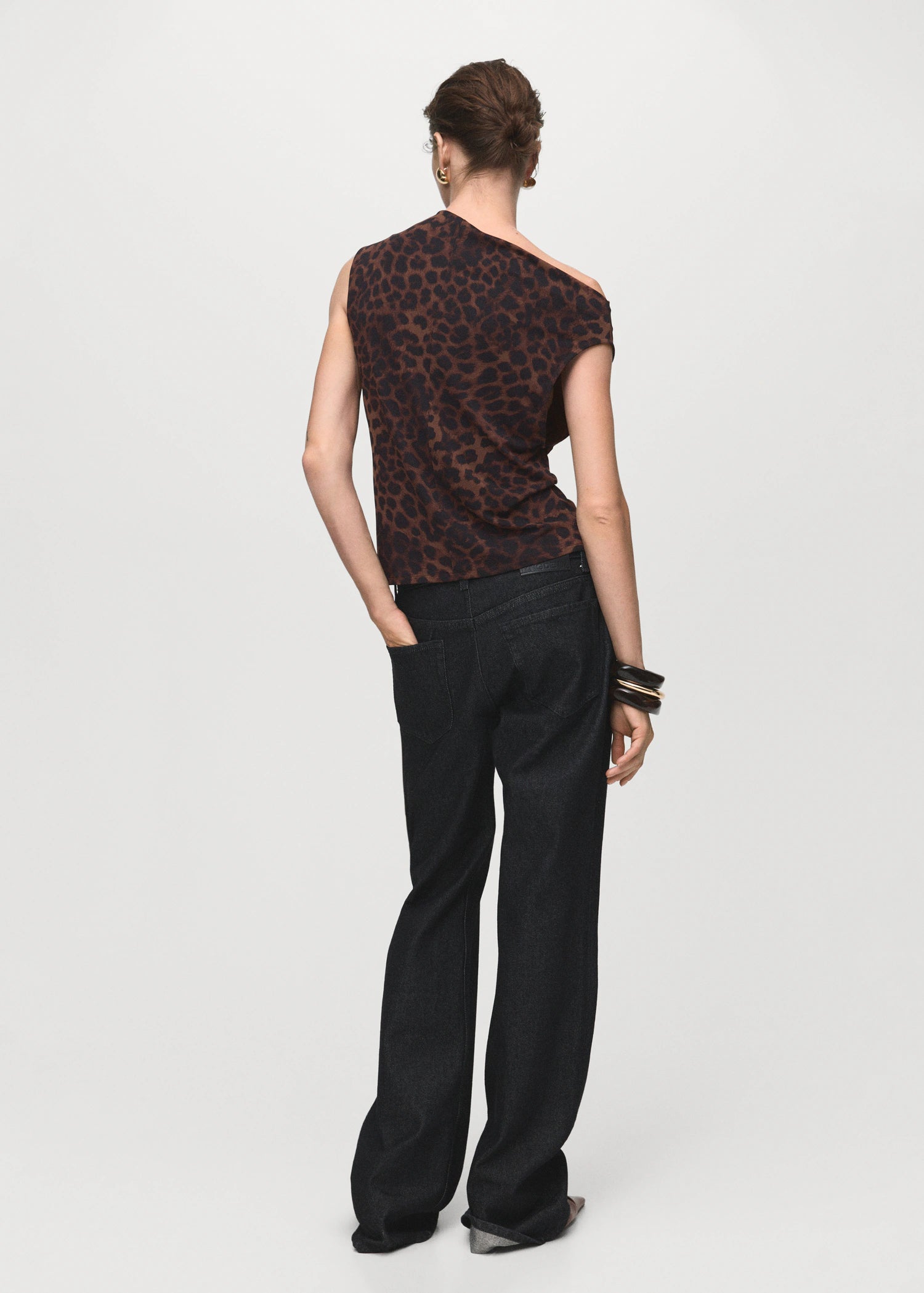 Leopard Print Top With Asymmetrical Collar
