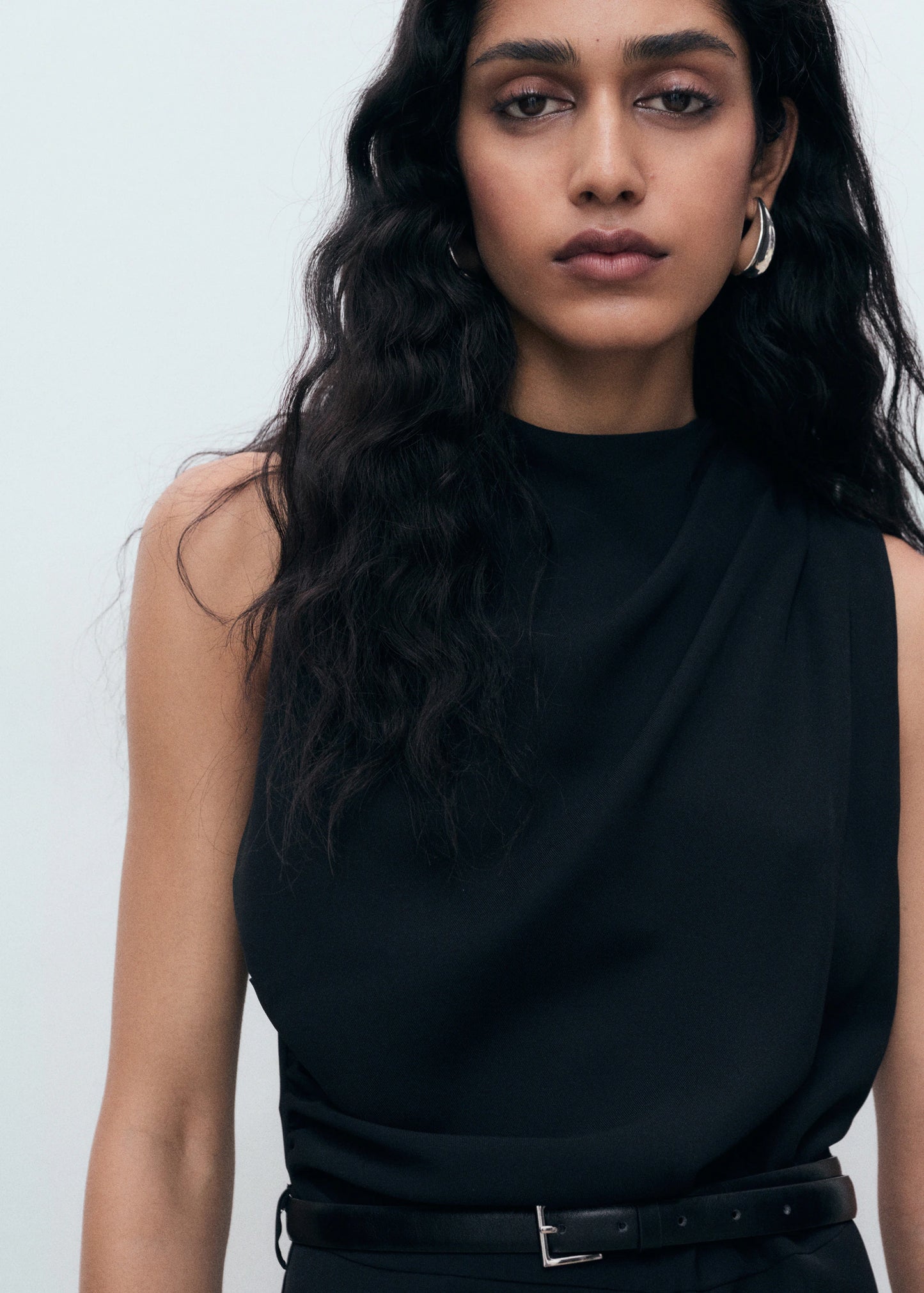 Long Jumpsuit With Draped Neck And Belt