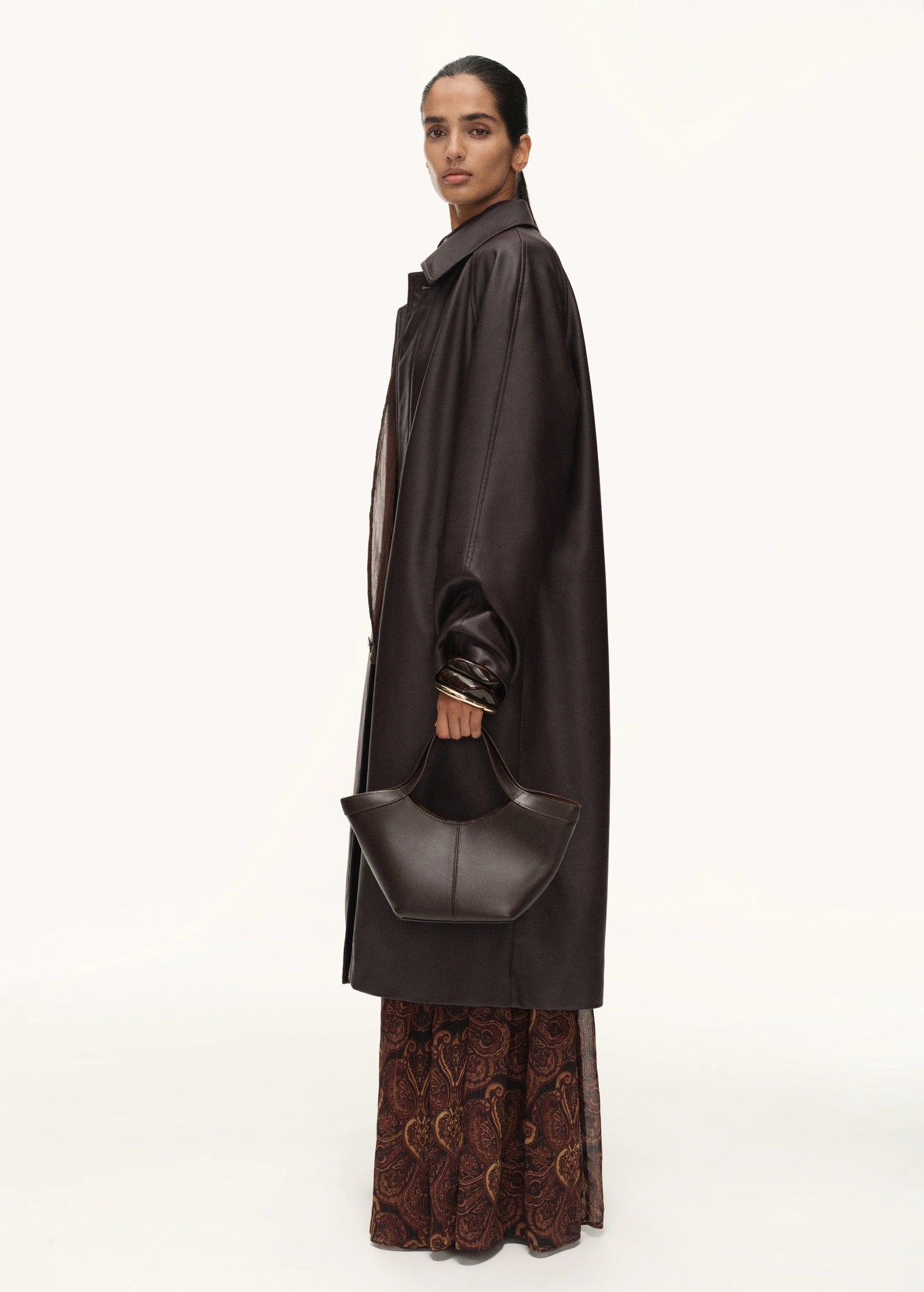 Long Leather Effect Trench Coat
