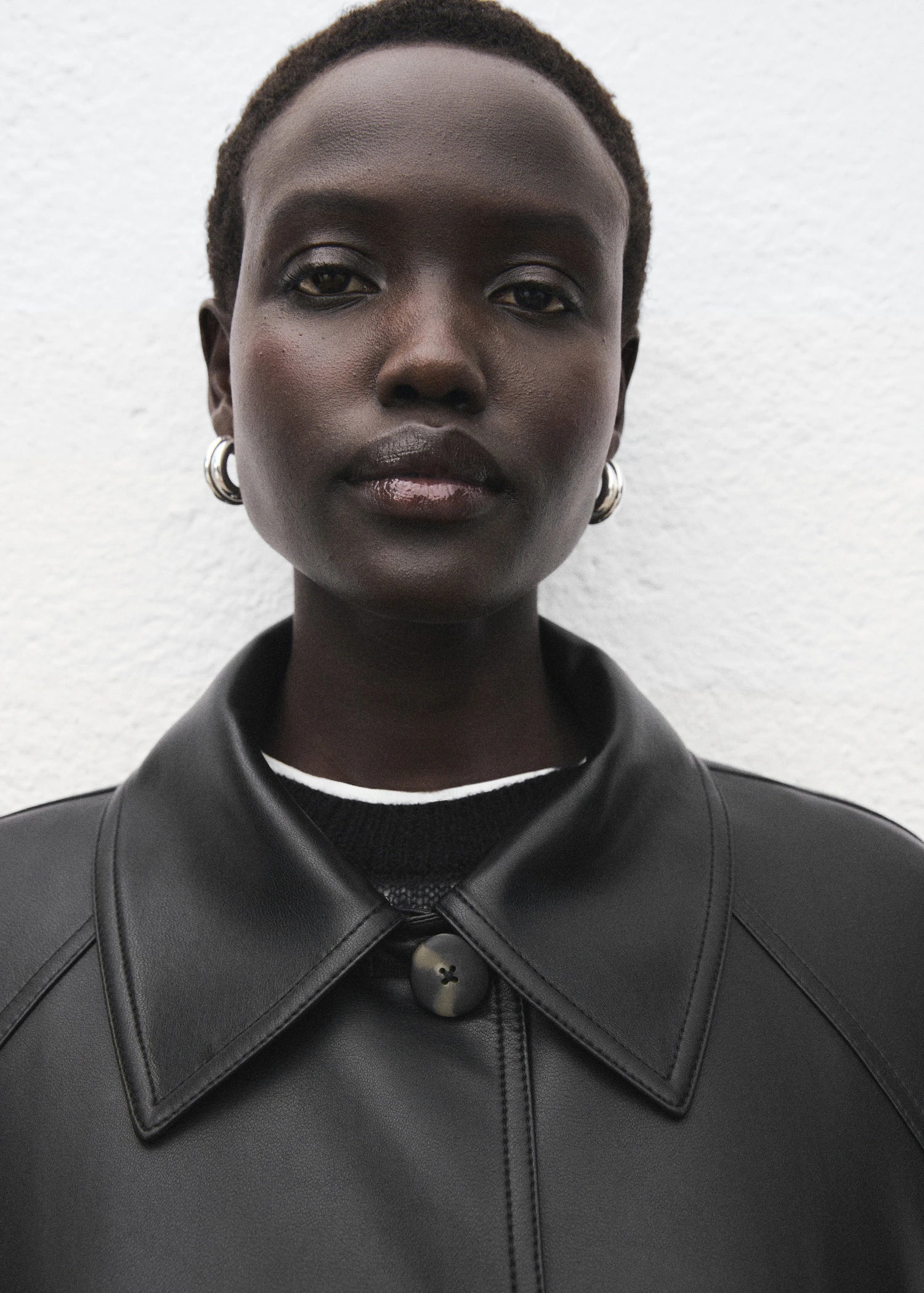 Long Leather Effect Trench Coat With Belt