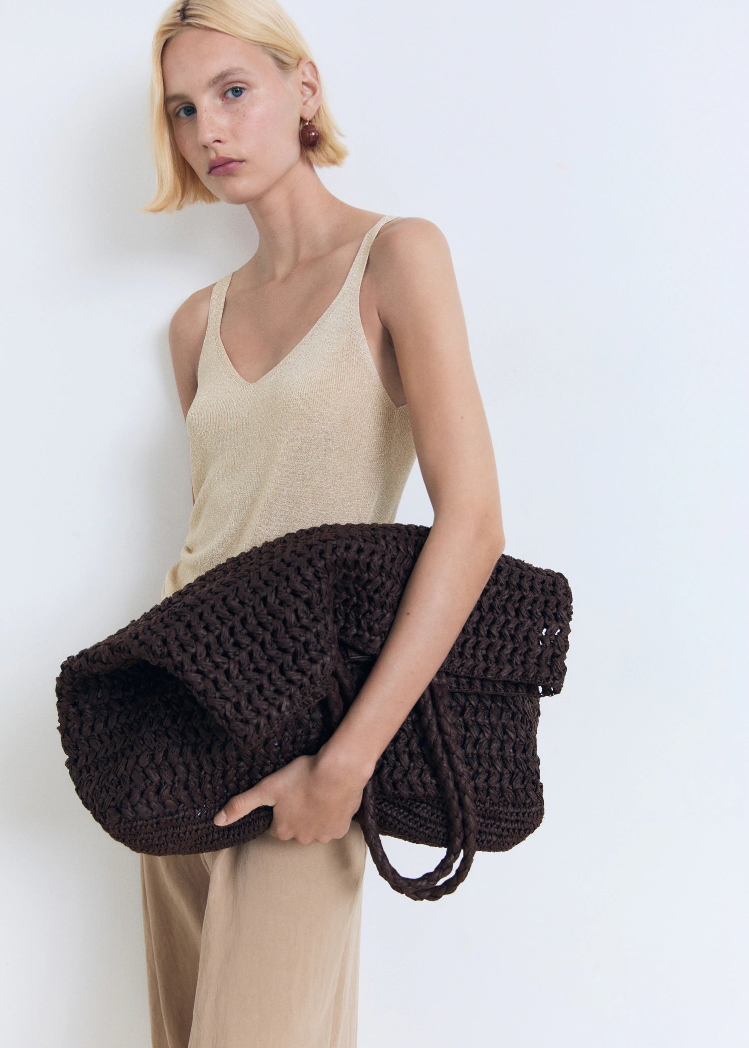 Lurex Knitted V Neck Top