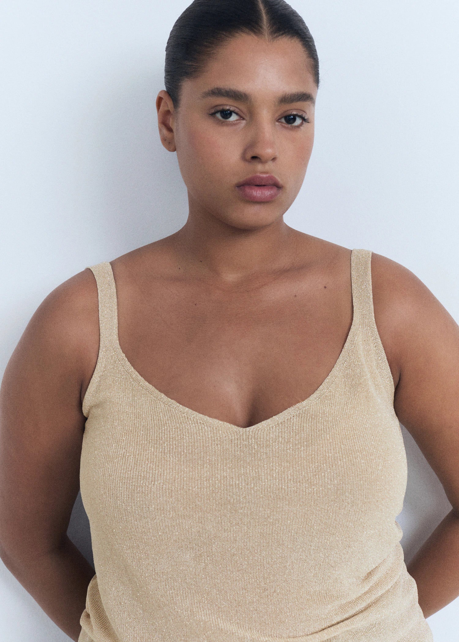 Lurex Knitted V Neck Top