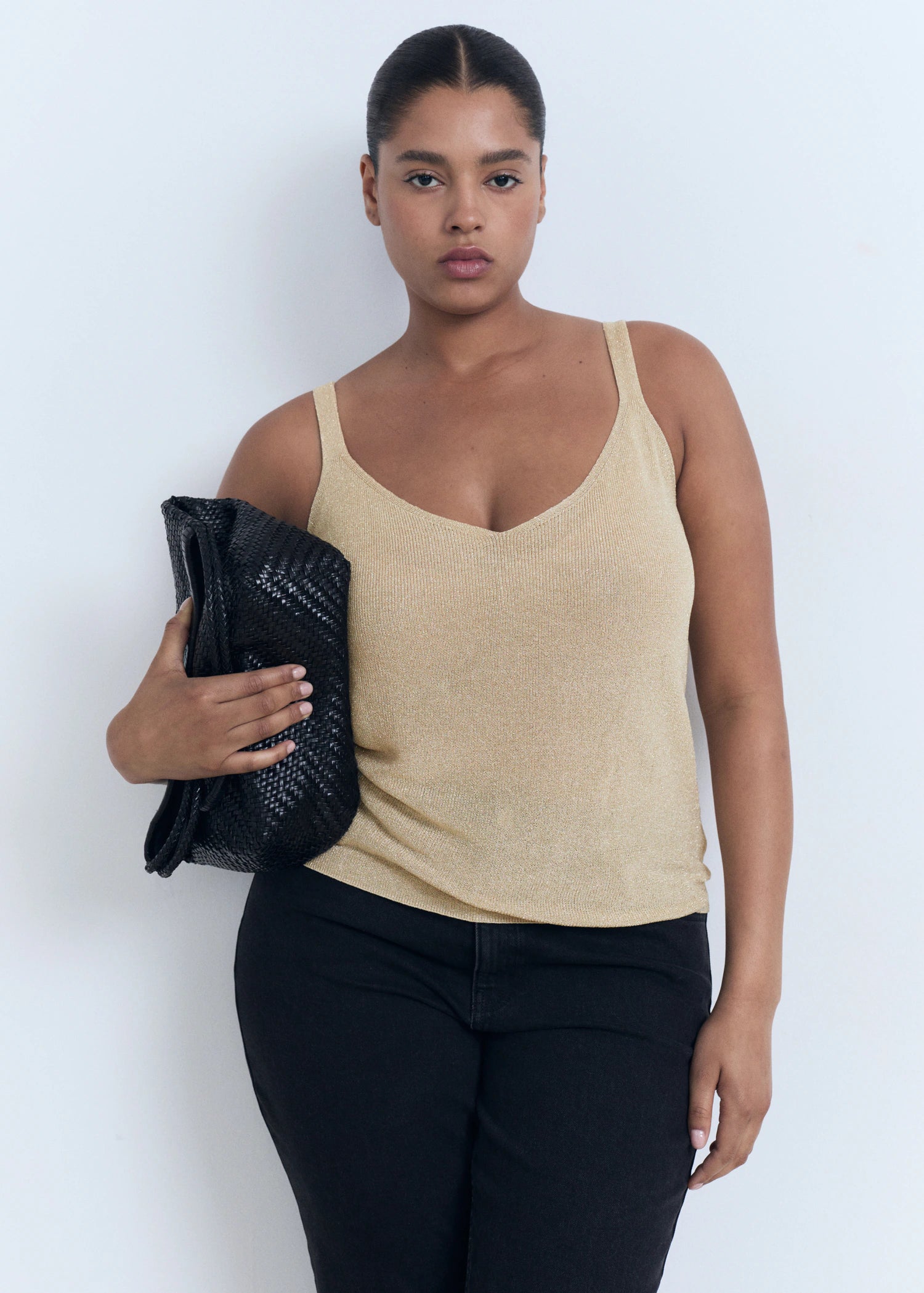 Lurex Knitted V Neck Top