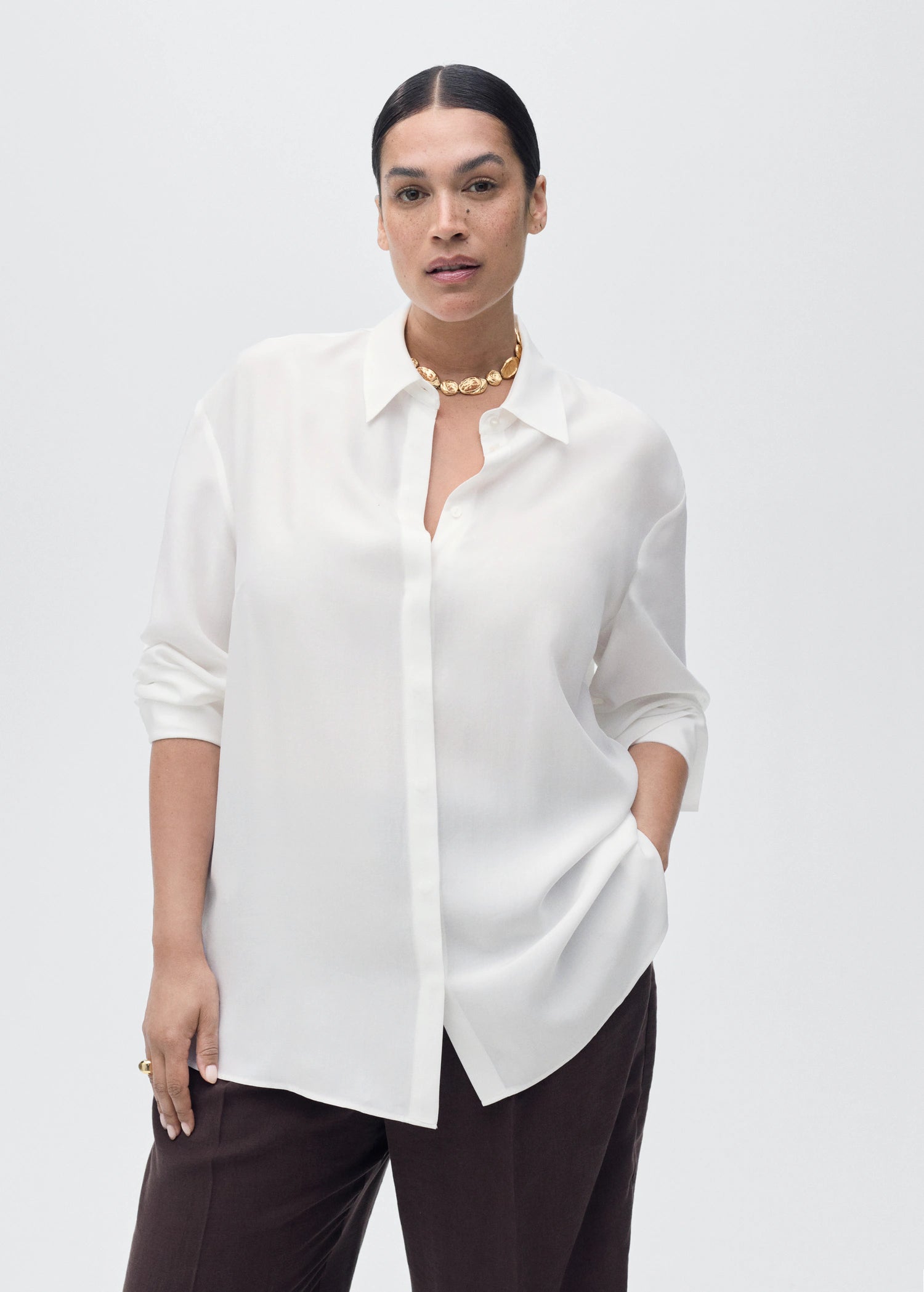 Lyocell Shirt With Hidden Buttons