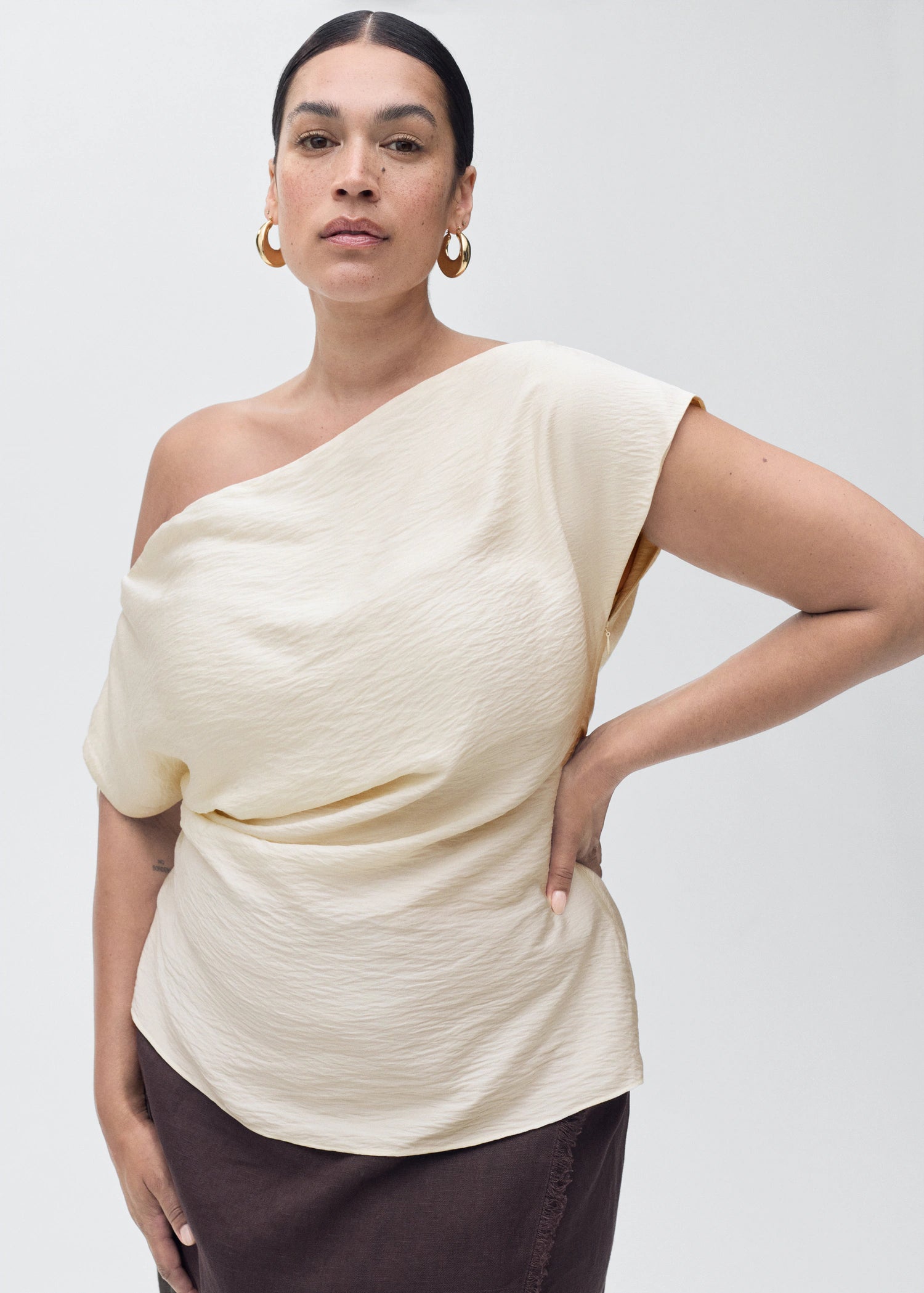 Modal Blouse With Asymmetrical Collar