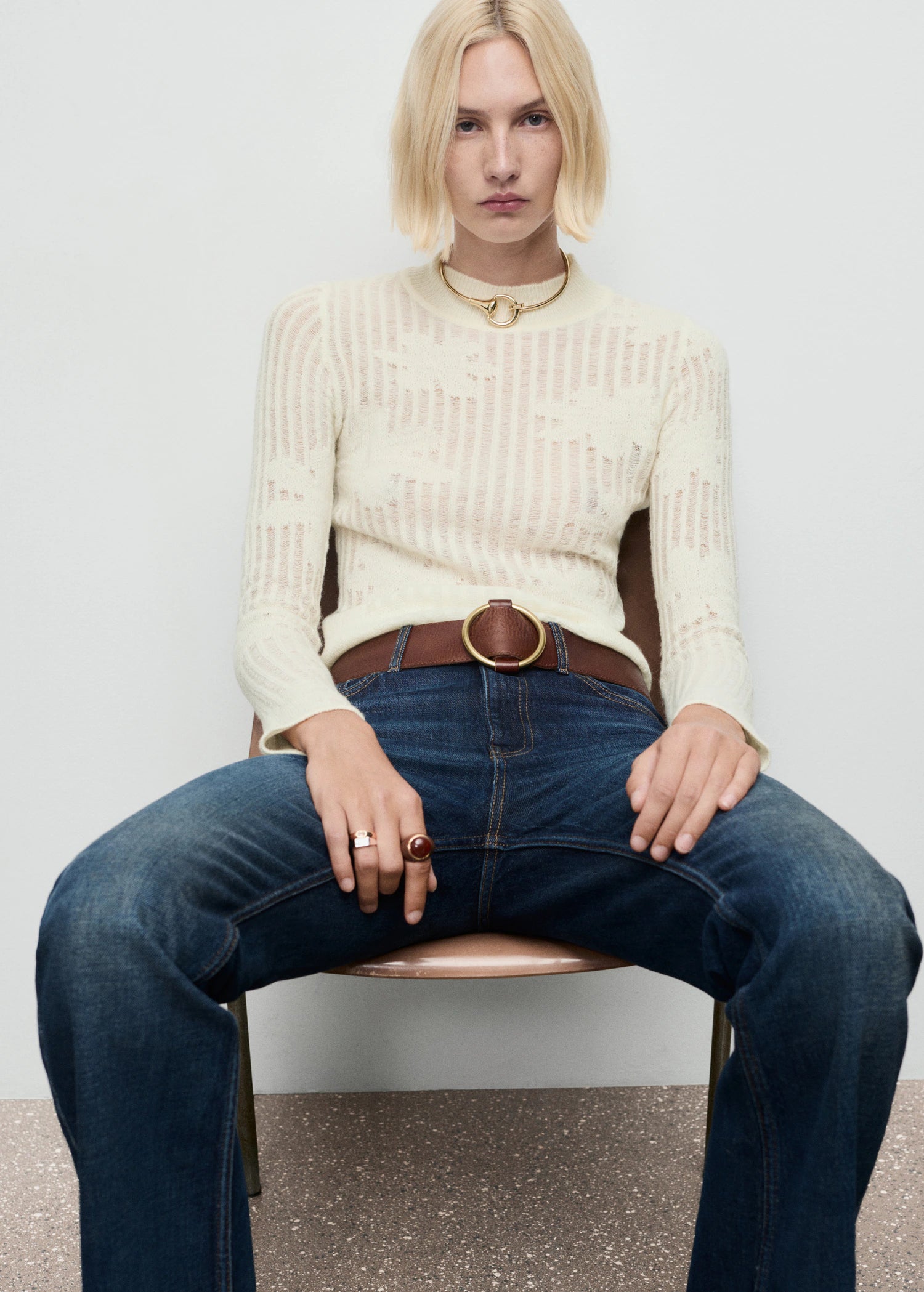 Openwork Knitted Floral Sweater