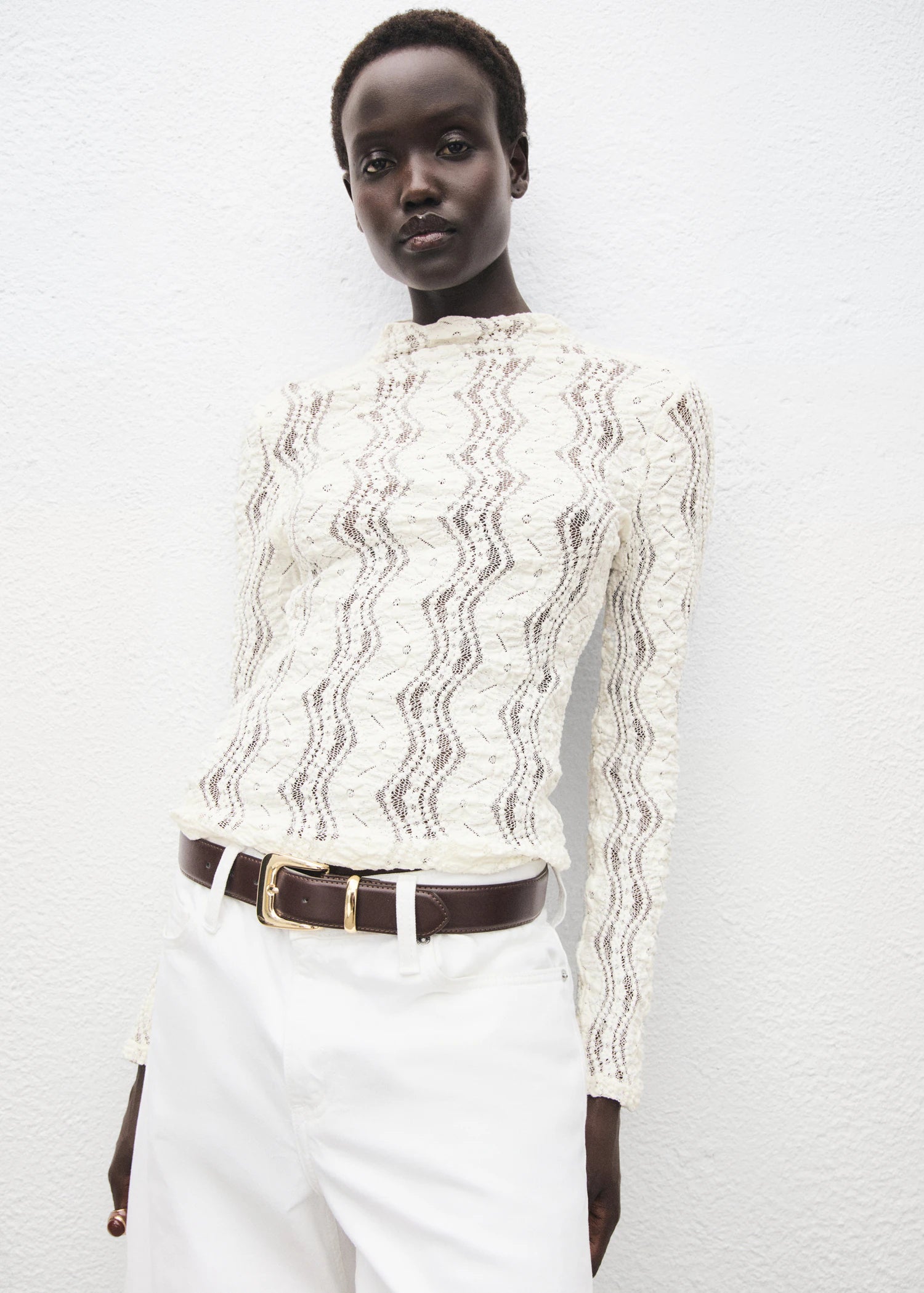 Openwork Sweater With Perkins Collar
