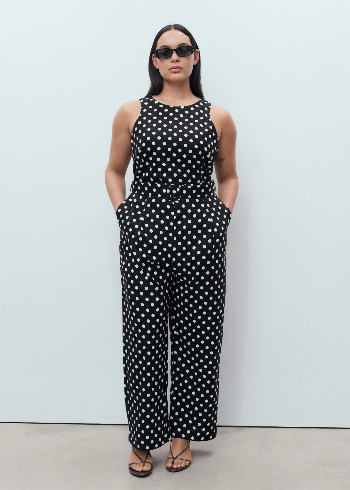 Polka Dot Belt Jumpsuit