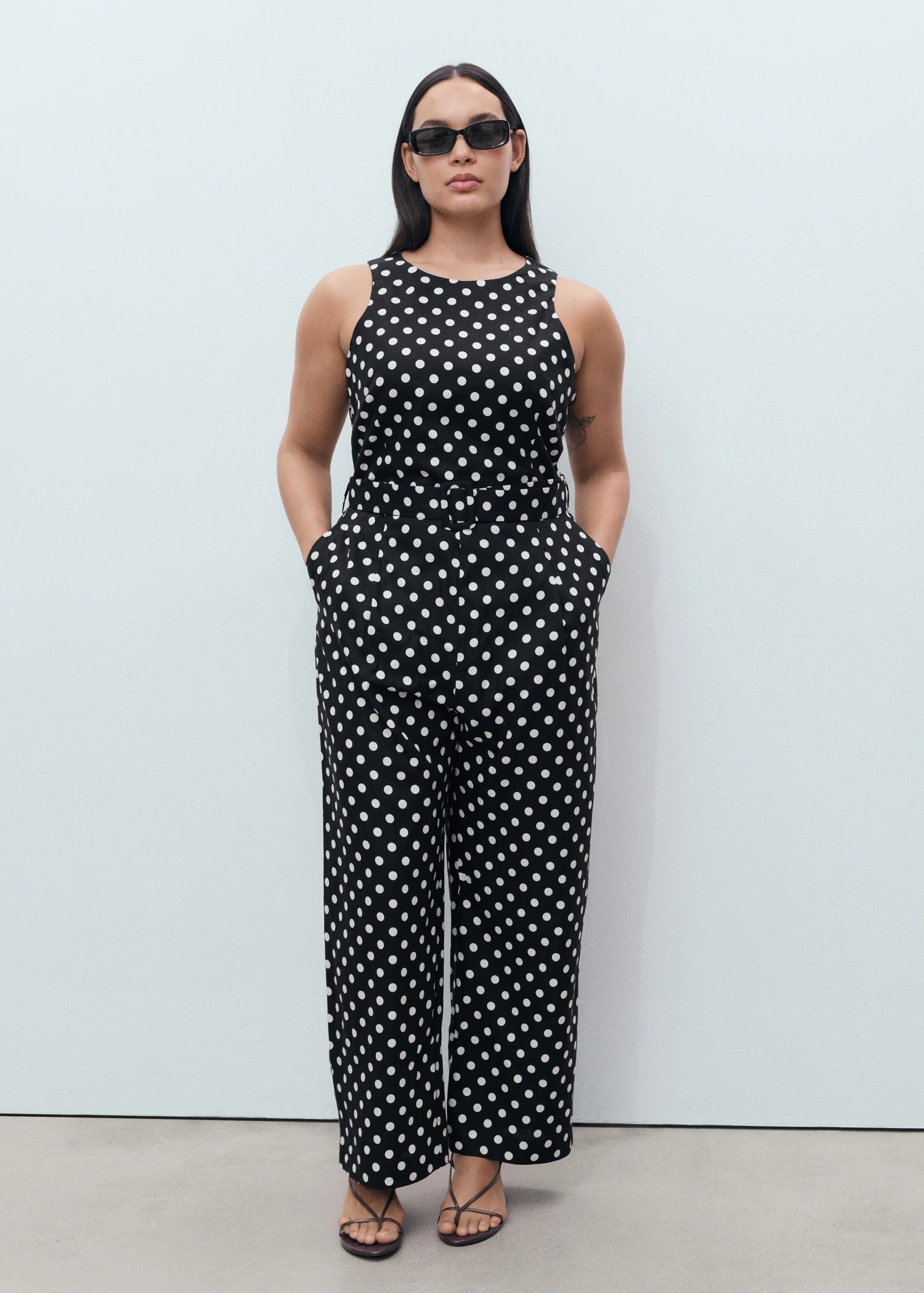 Polka Dot Belt Jumpsuit