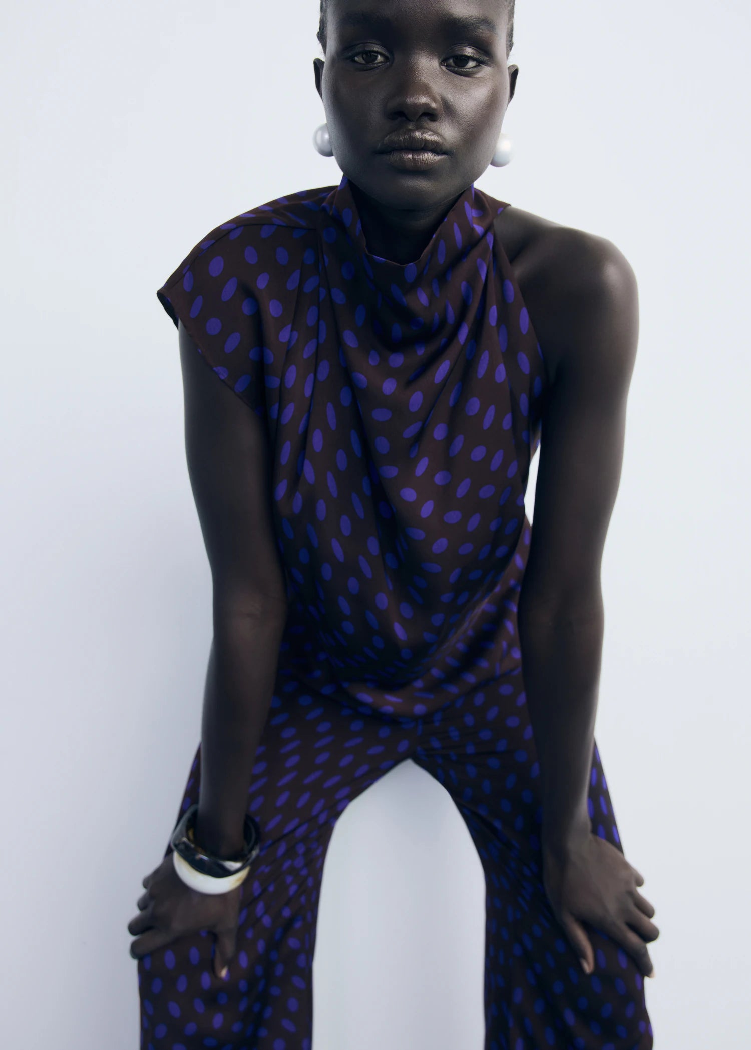 Polka Dot Blouse With Draped Collar