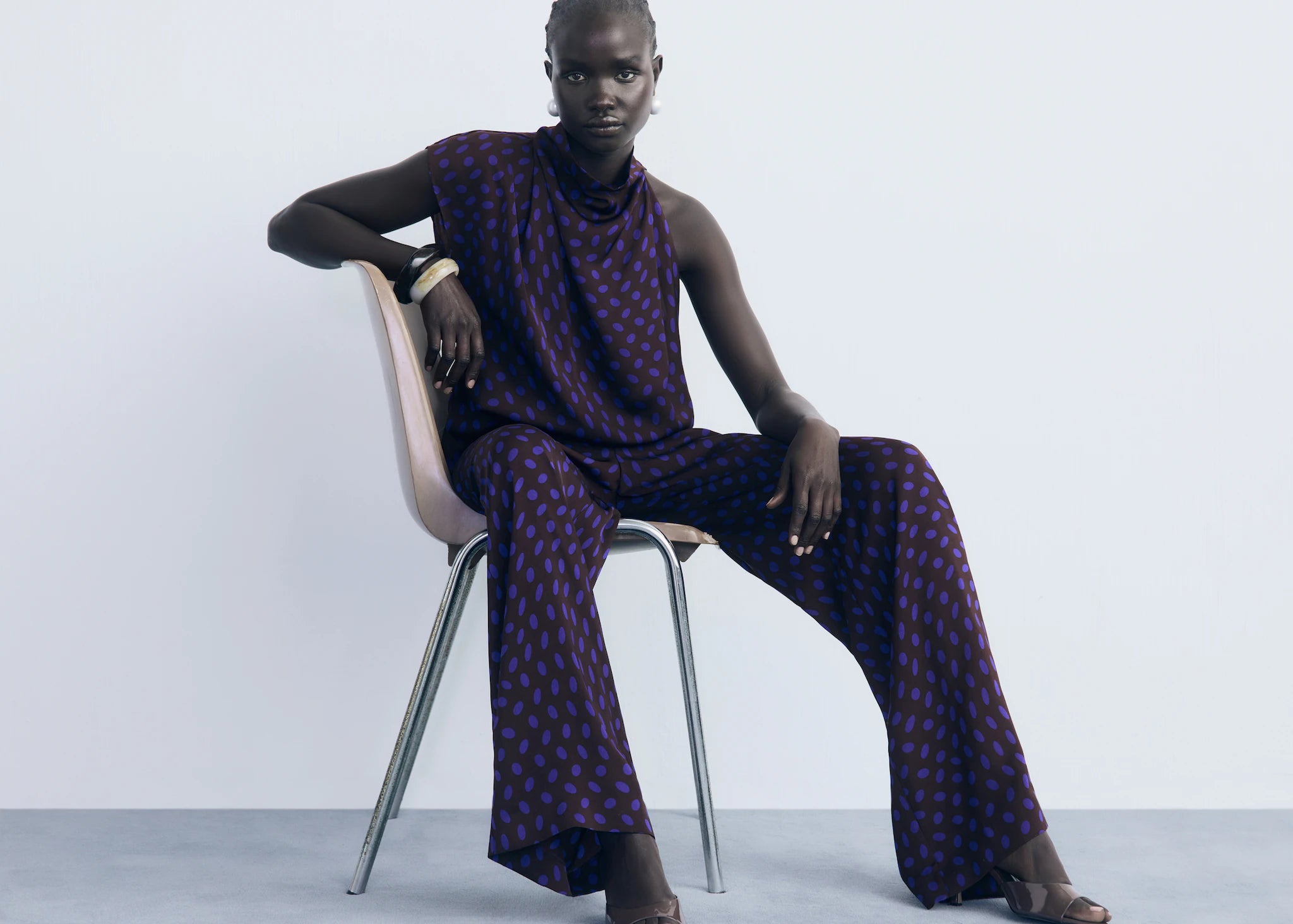 Polka Dot Blouse With Draped Collar