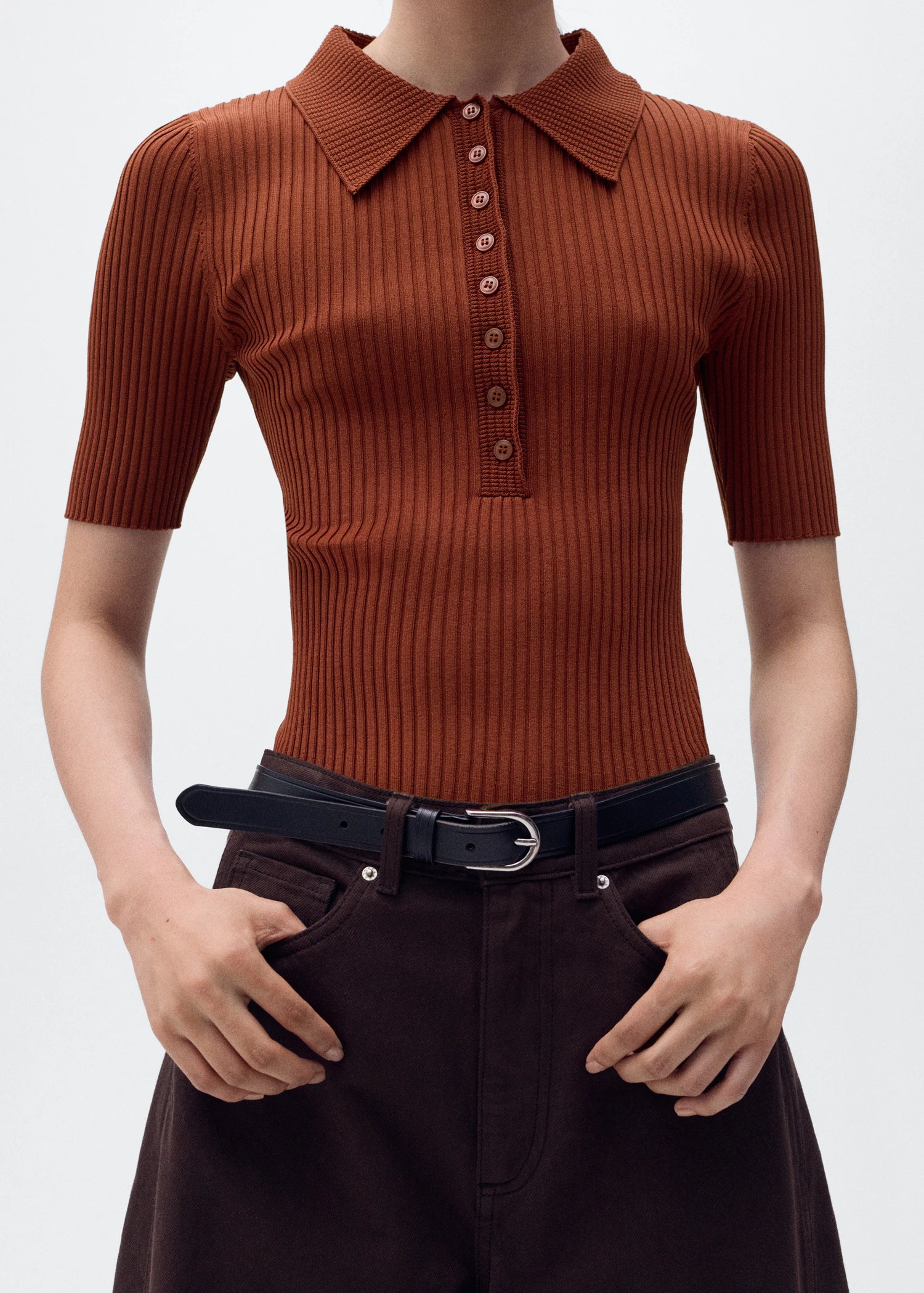 Polo Neck Ribbed Sweater