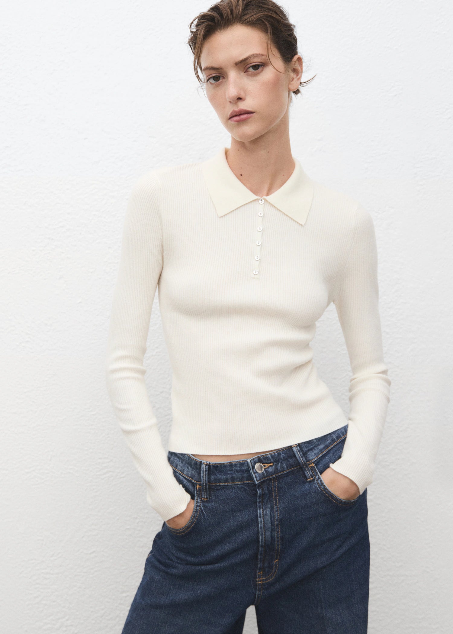 Polo Neck Ribbed Sweater