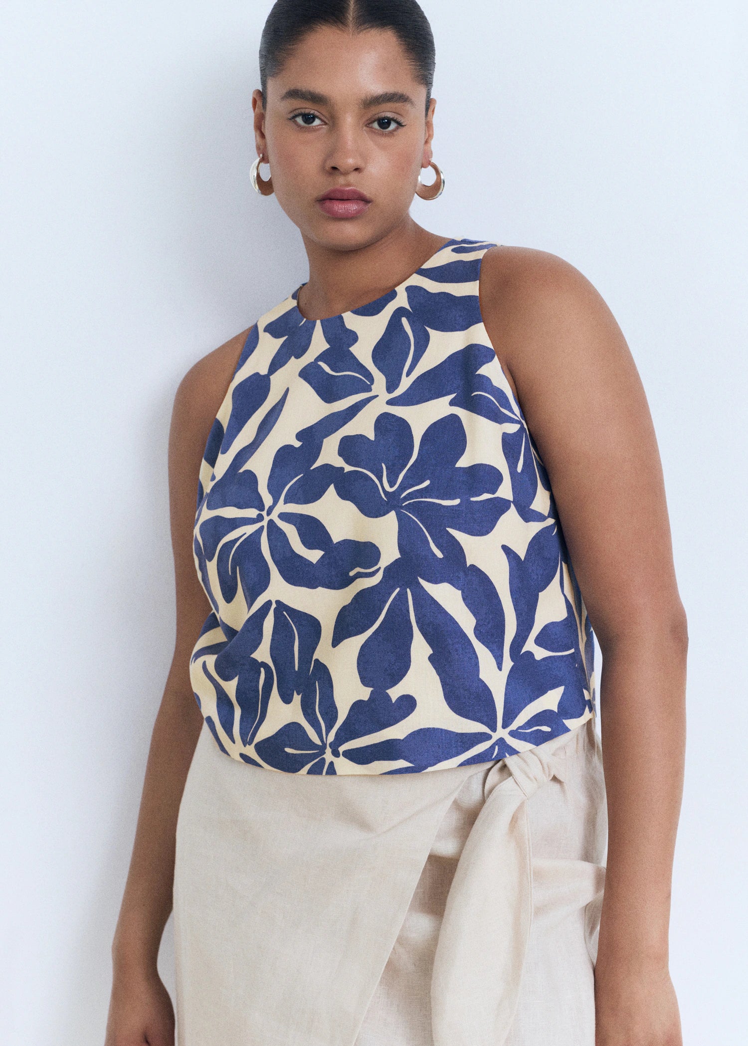 Printed Linen Blend Top