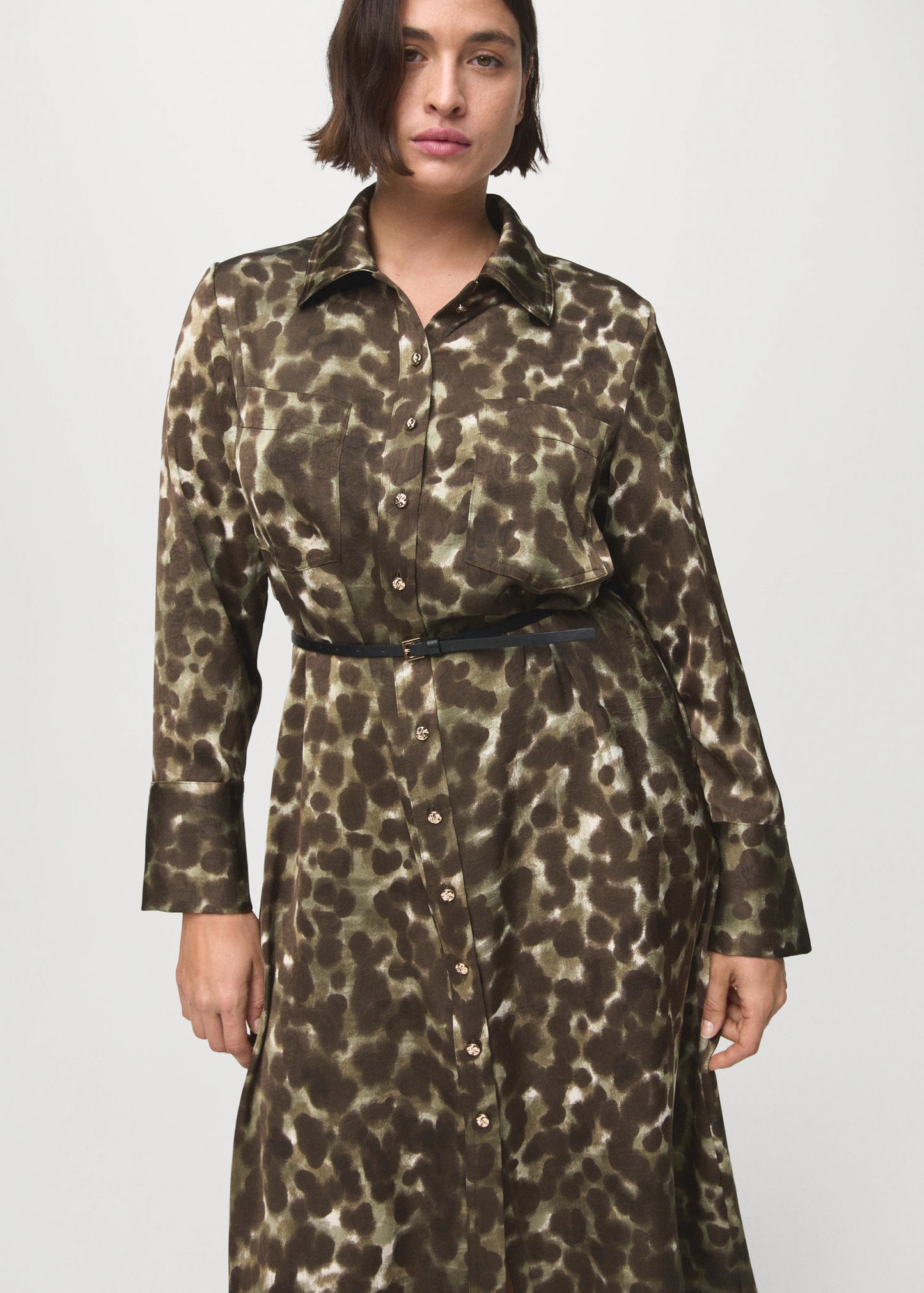 Printed Shirt Dress With Belt