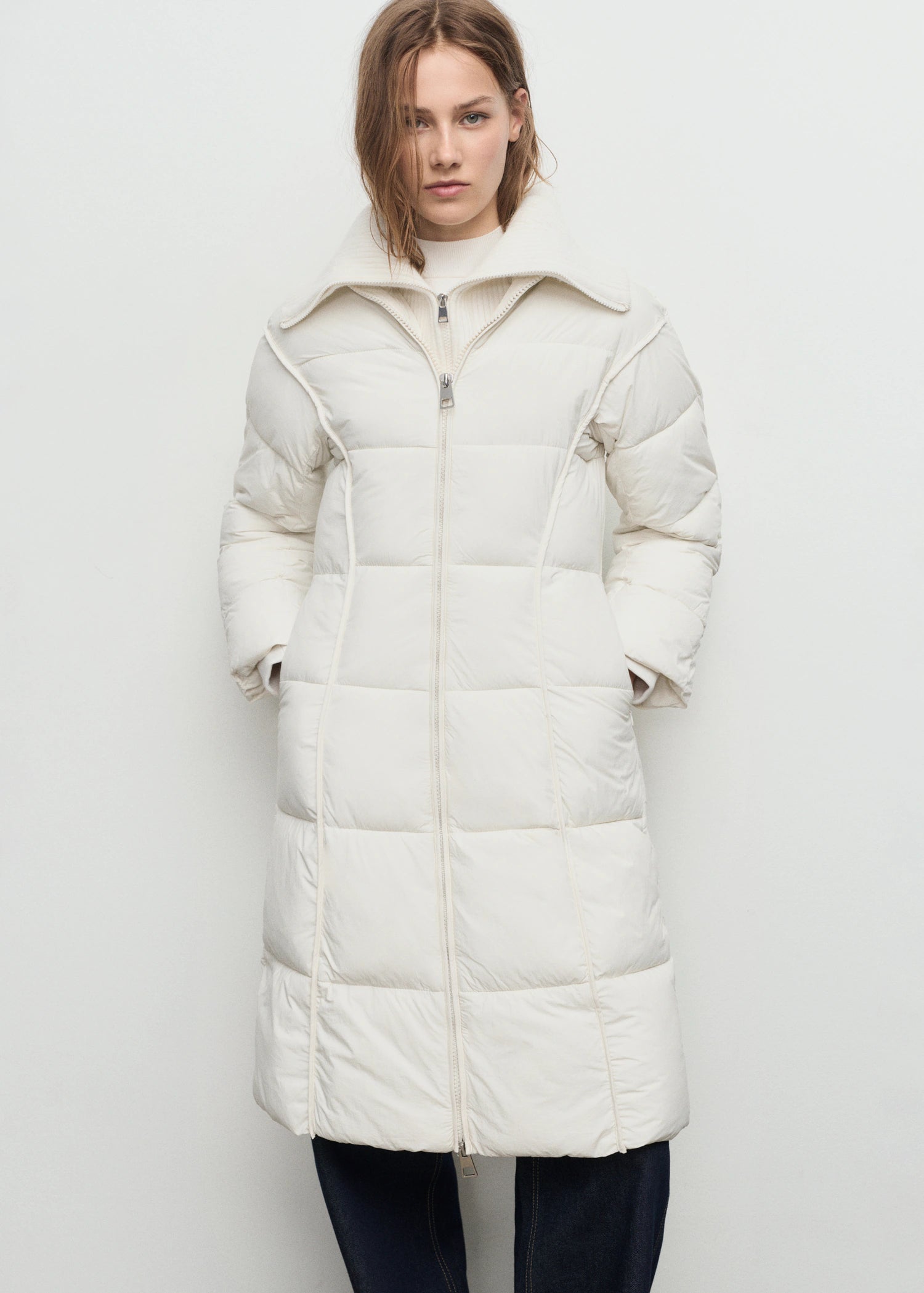 Quilted Anorak With Combined Fabrics
