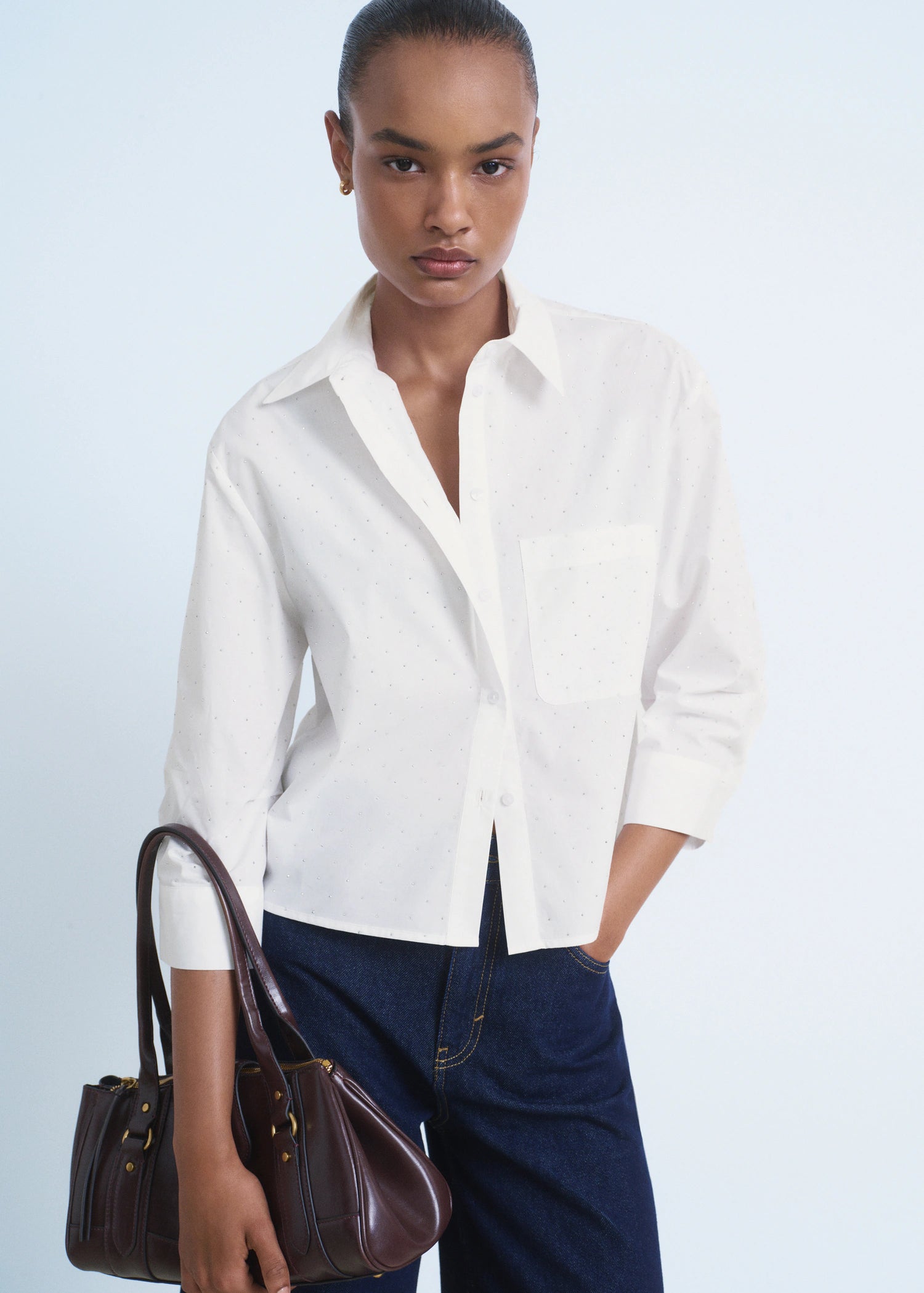 Rhinestone Cropped Shirt