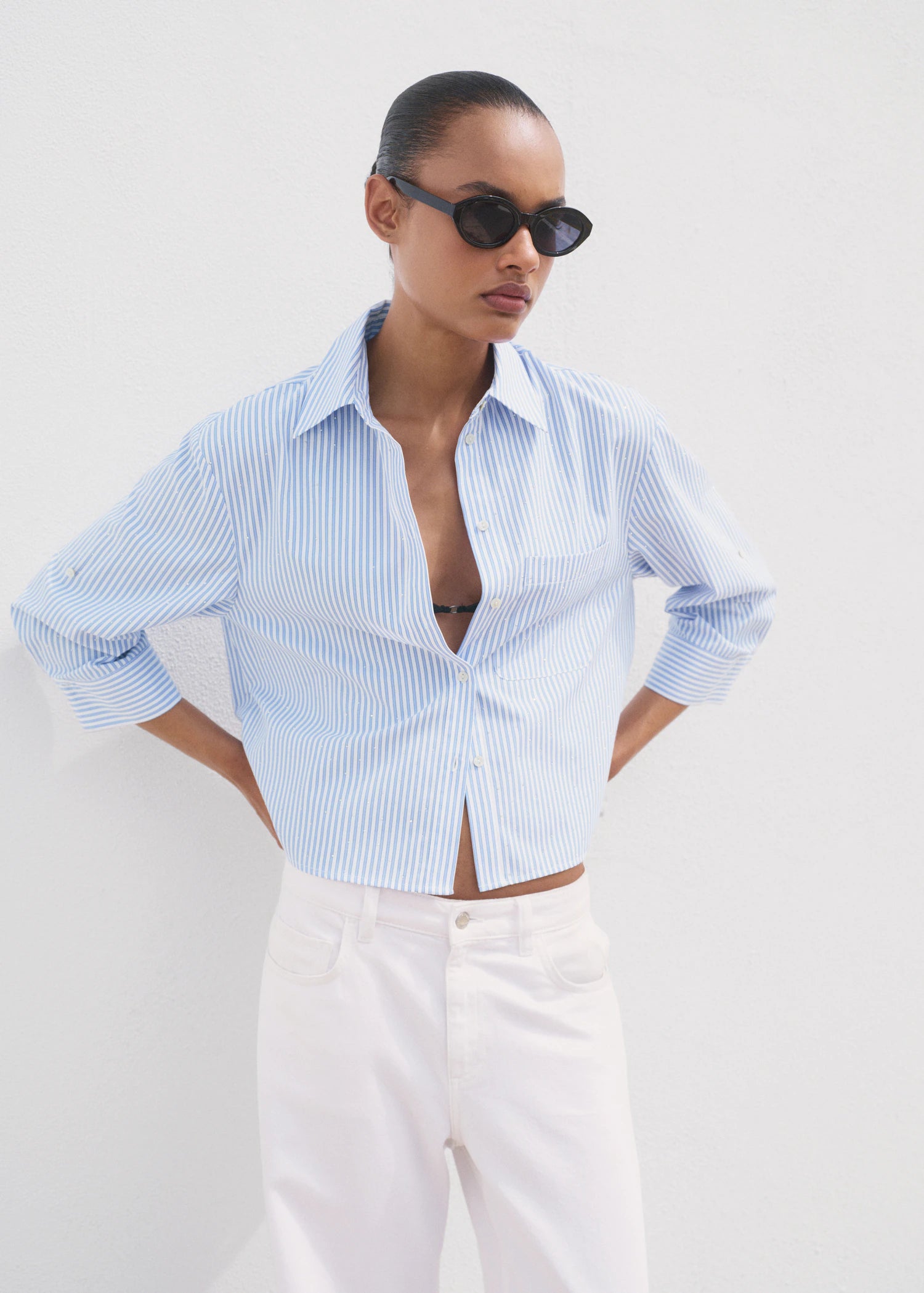 Rhinestone Cropped Shirt