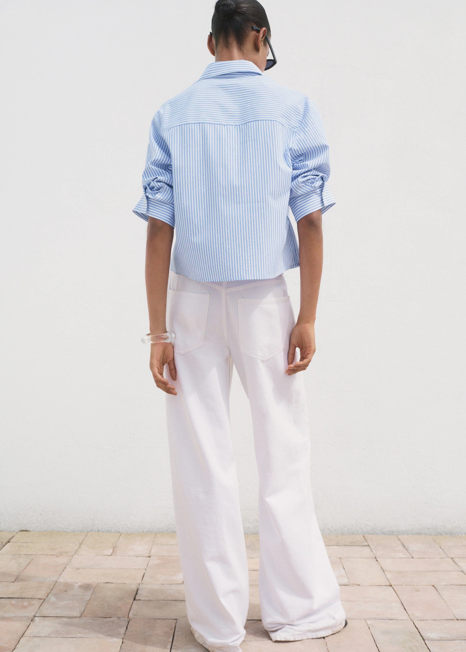 Rhinestone Cropped Shirt