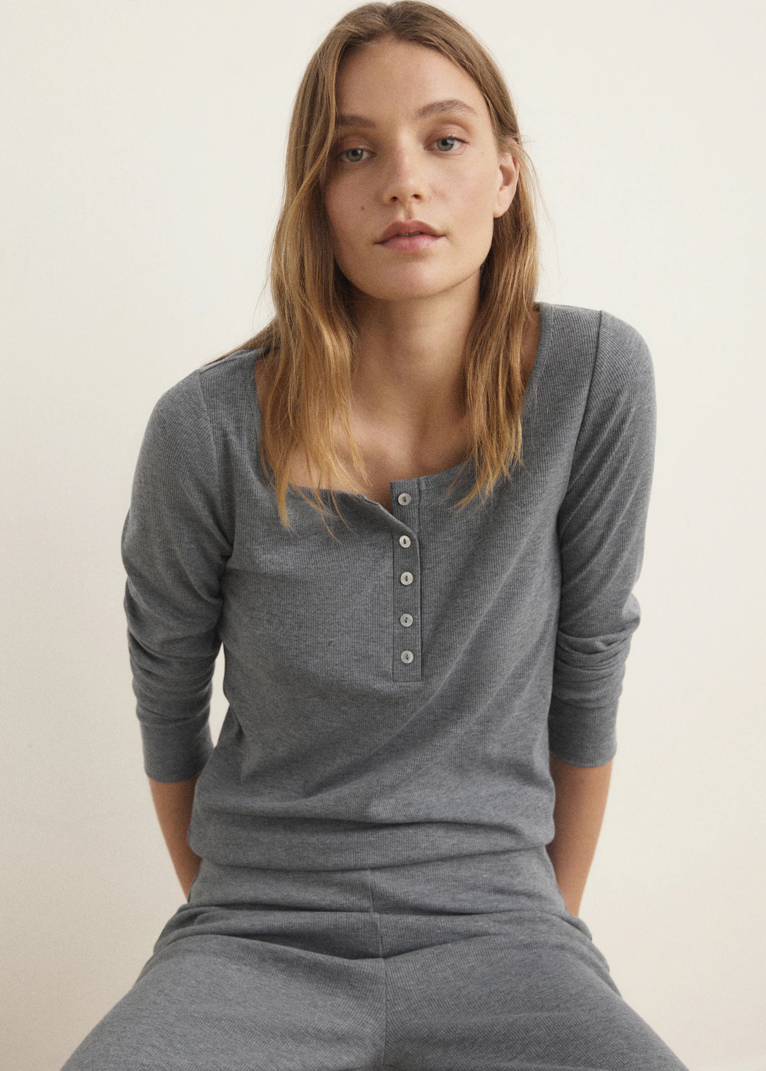 Ribbed Knit Button Down T Shirt