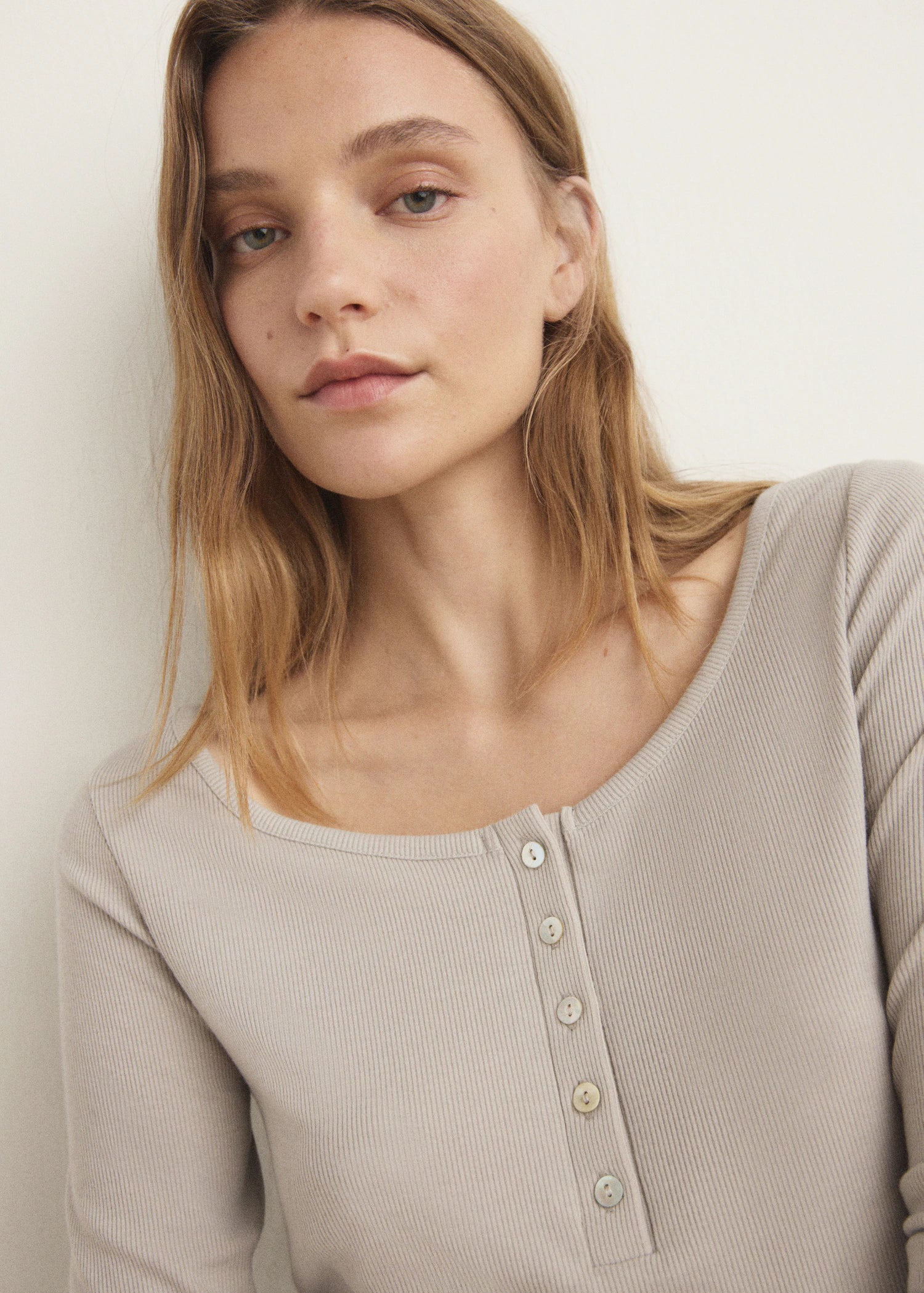 Ribbed Knit Button Down T Shirt