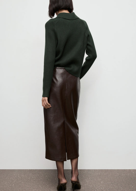 Ribbed Polo Neck Sweater With Buttons