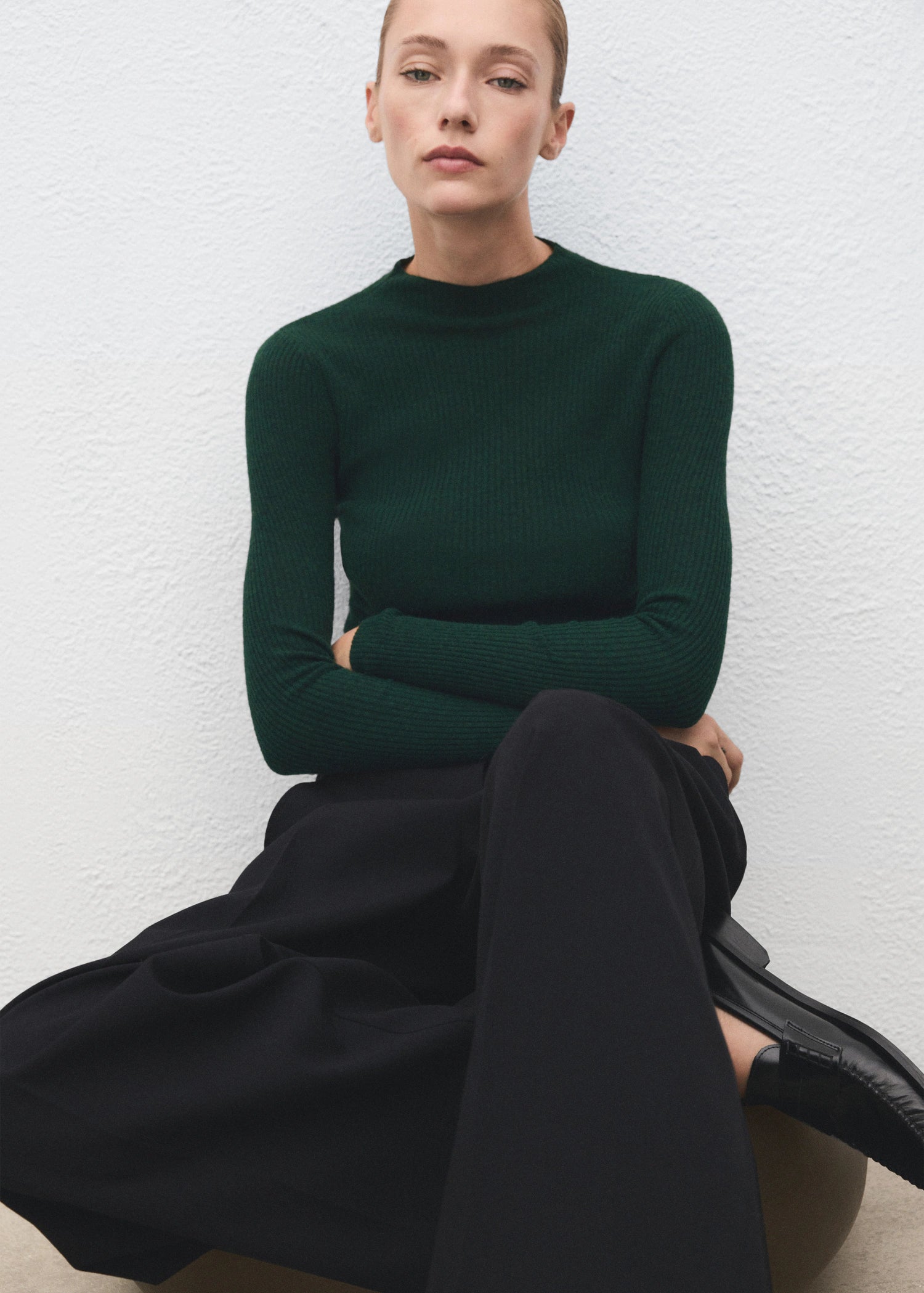 Ribbed Sweater With Perkins Neck