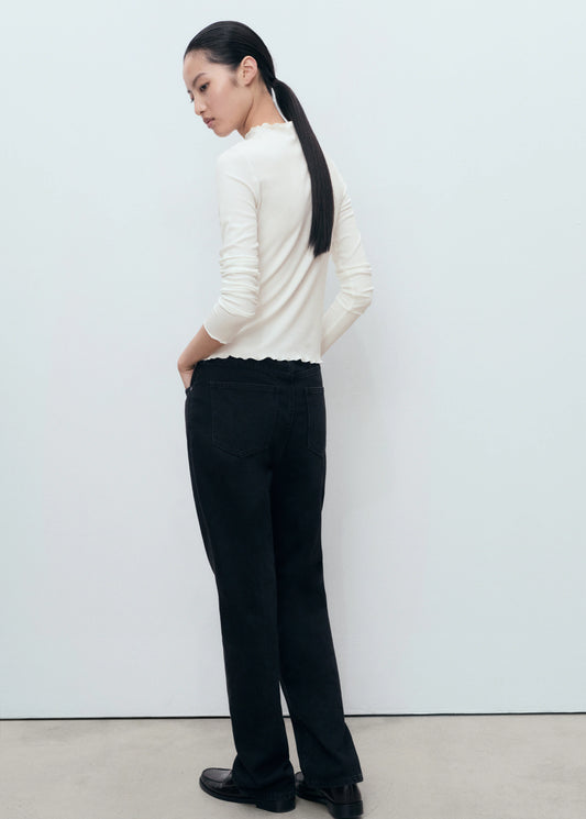 Ribbed T Shirt With Scalloped Trim