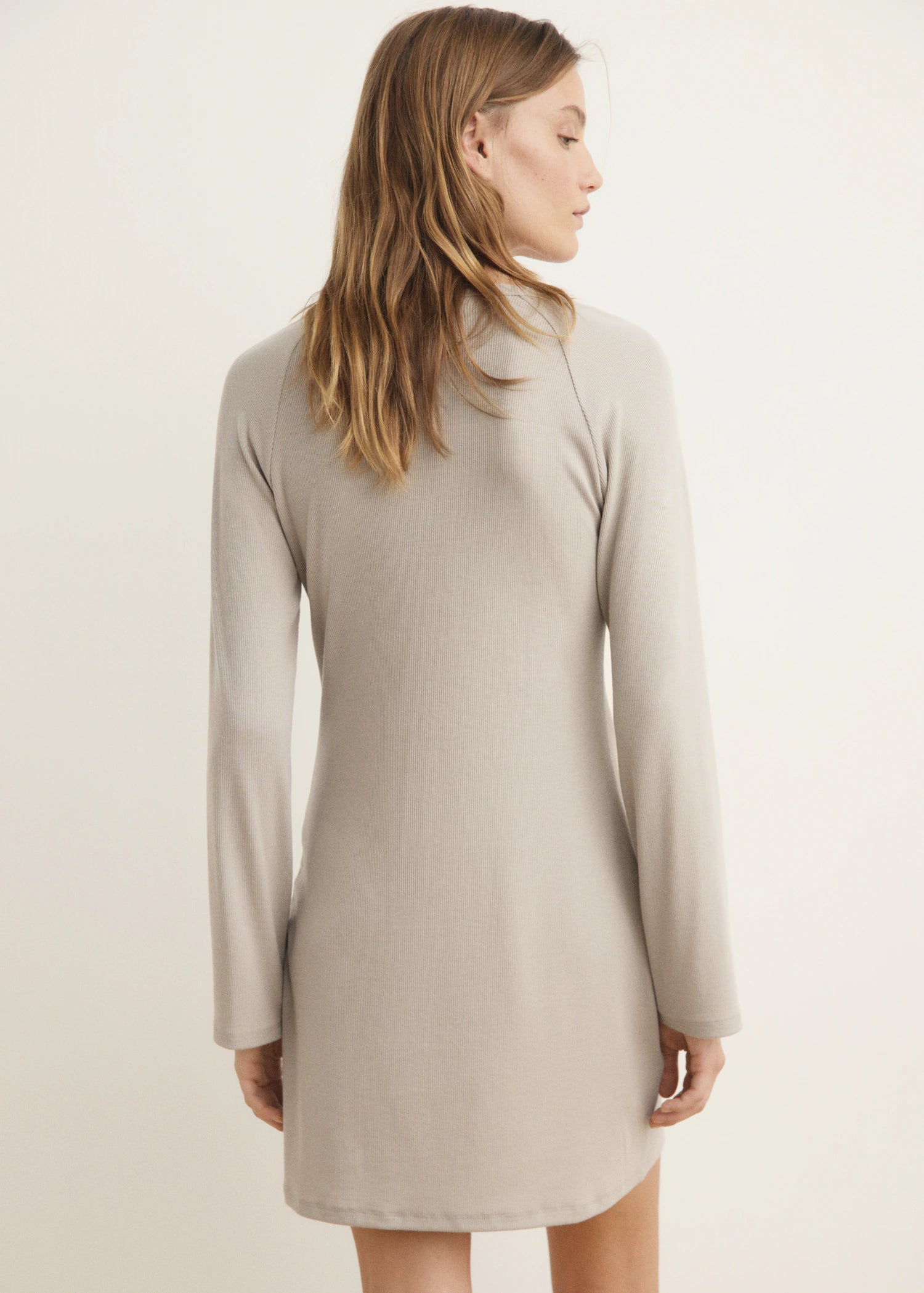 Ribbed Knit Nightdress With Buttons