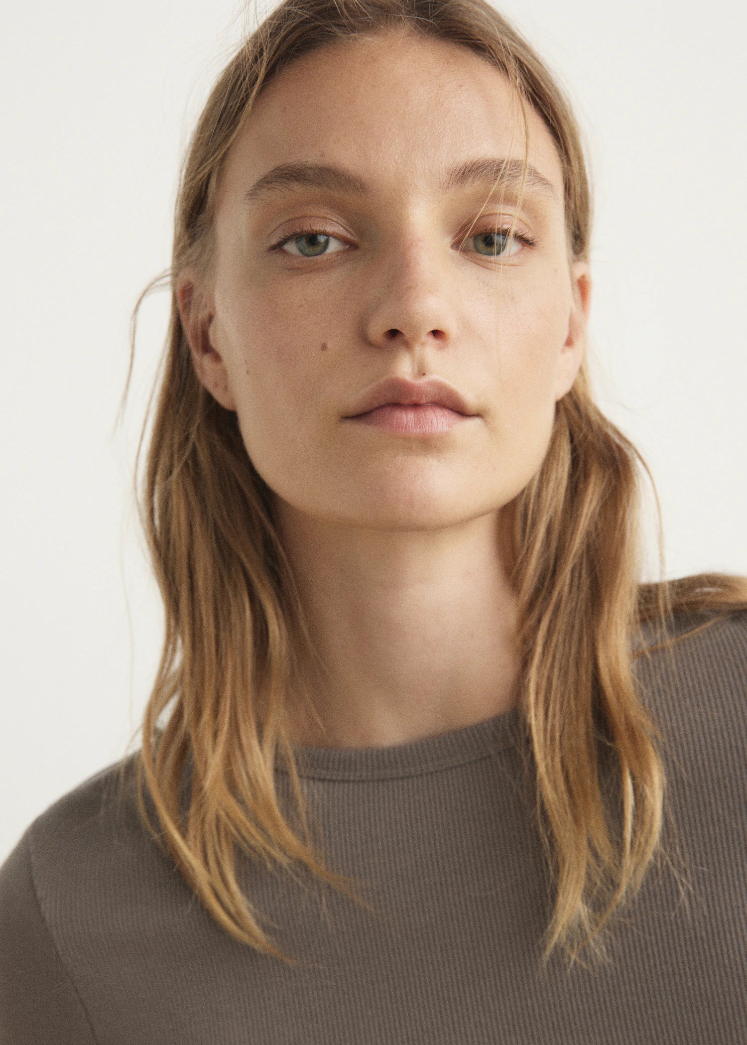 Rib Knit Round Neck T Shirt