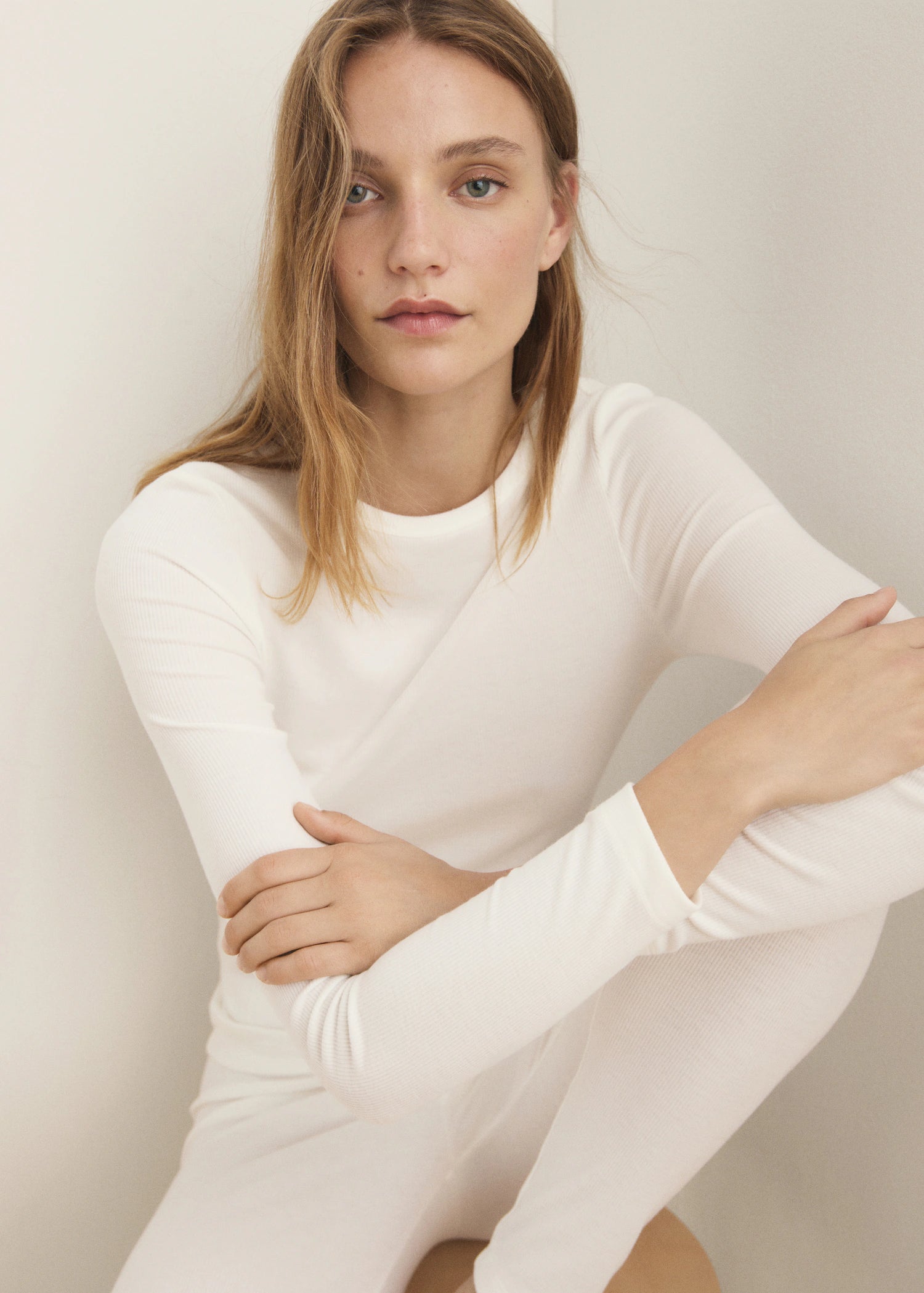 Rib Knit Round Neck T Shirt