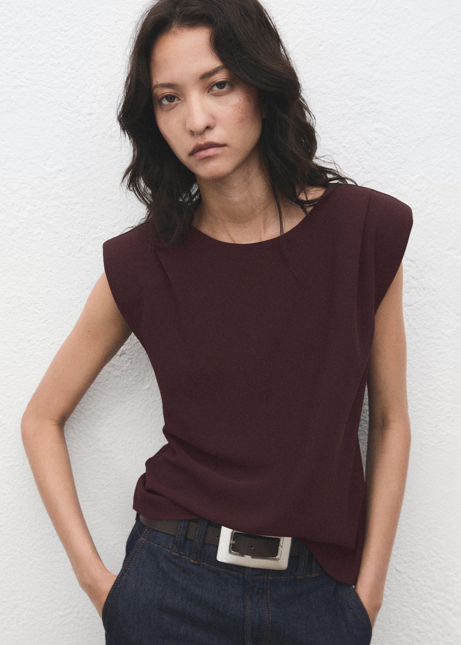 Ruched Blouse With Shoulder Pads