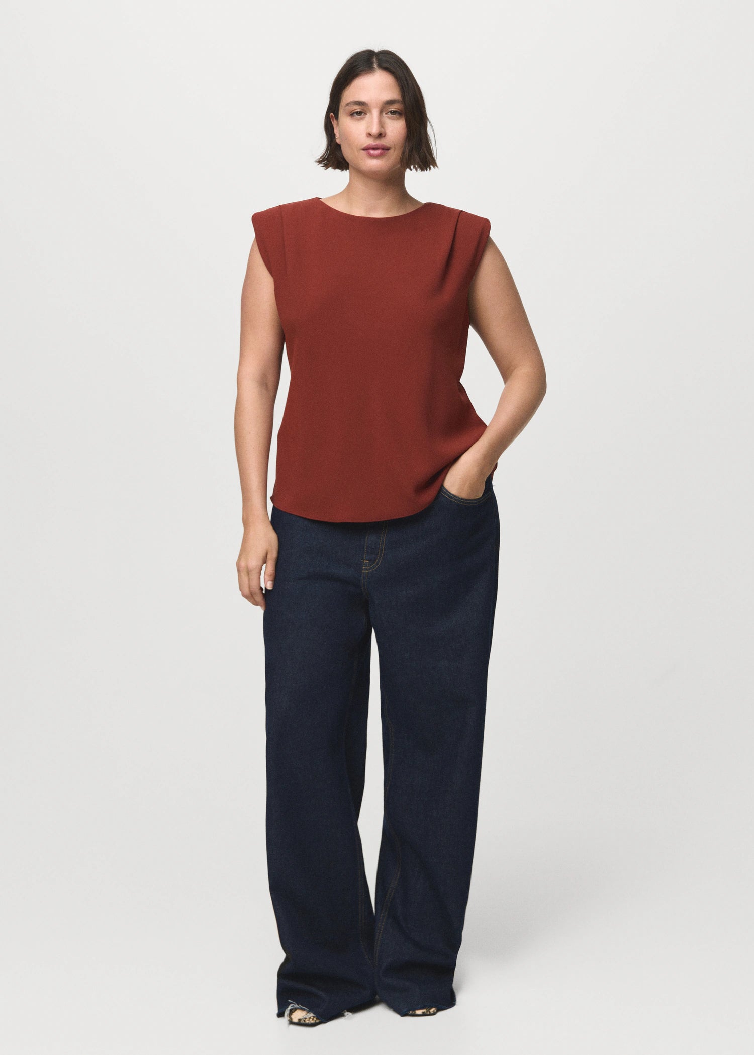 Ruched Blouse With Shoulder Pads