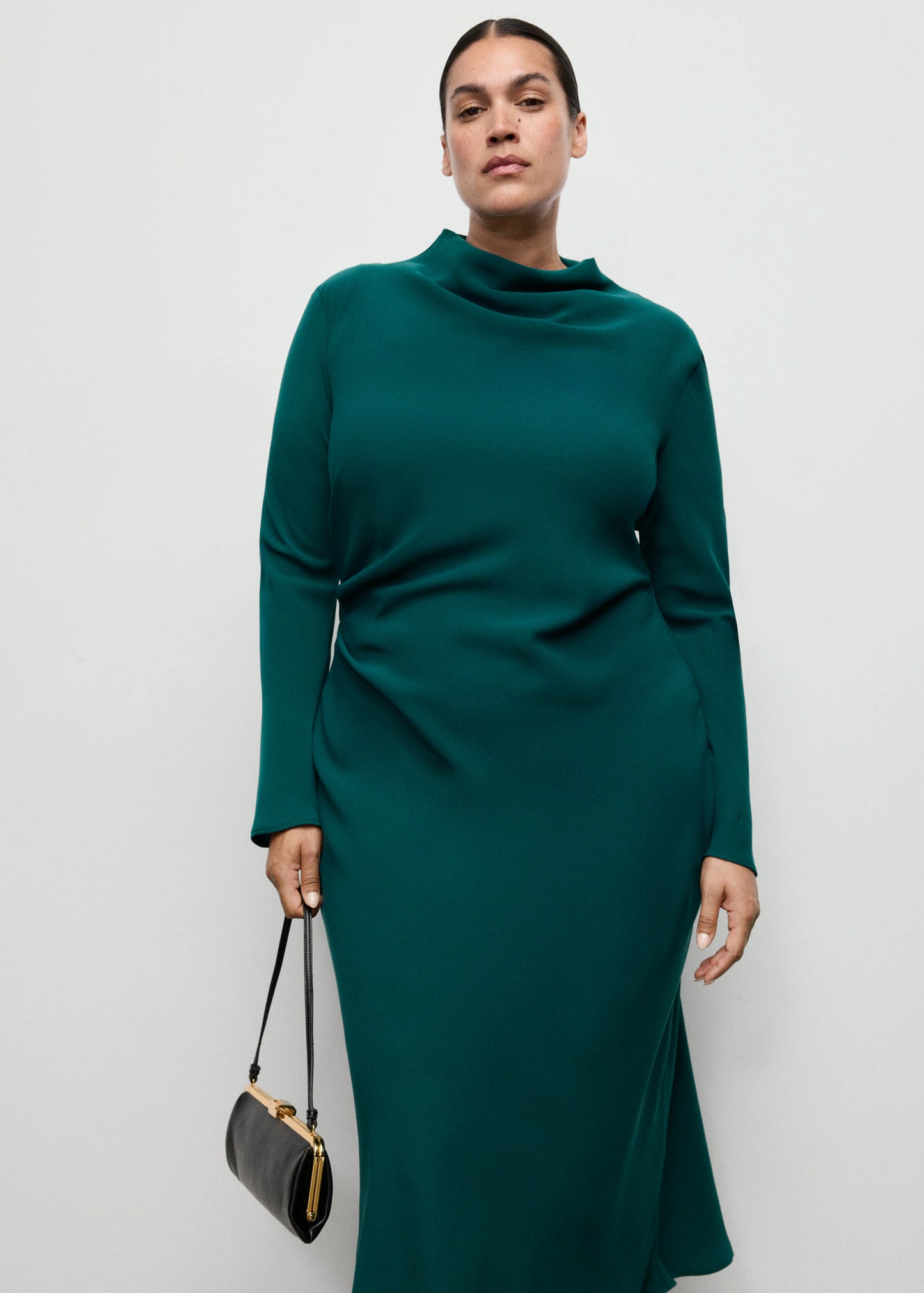 Ruched Dress With Draped Neckline