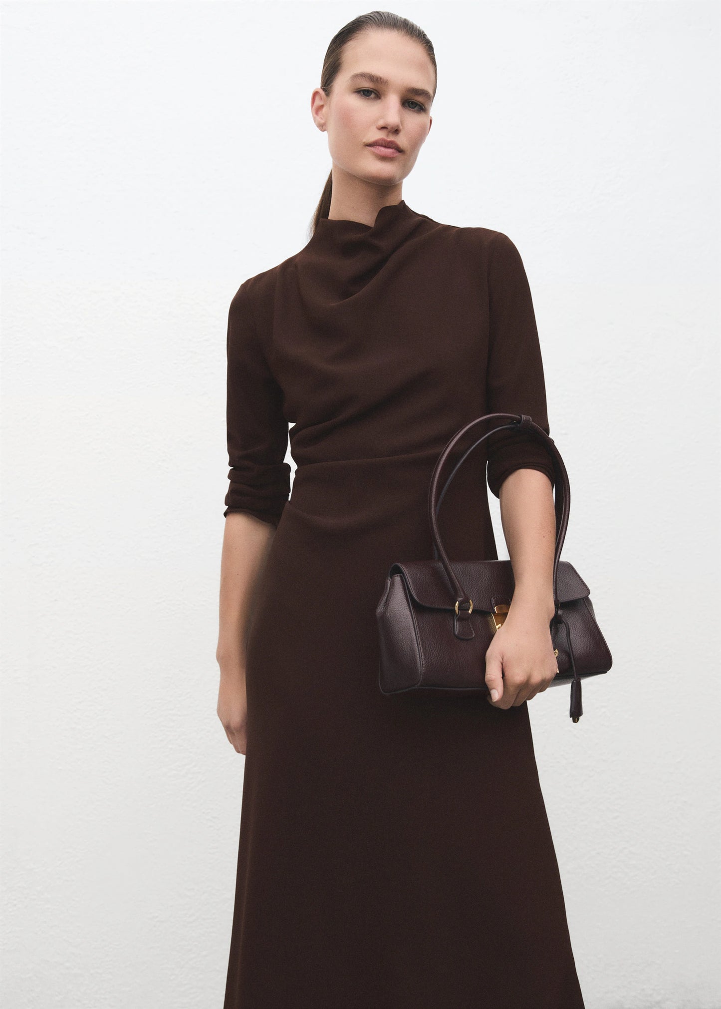 Ruched Dress With Draped Neckline
