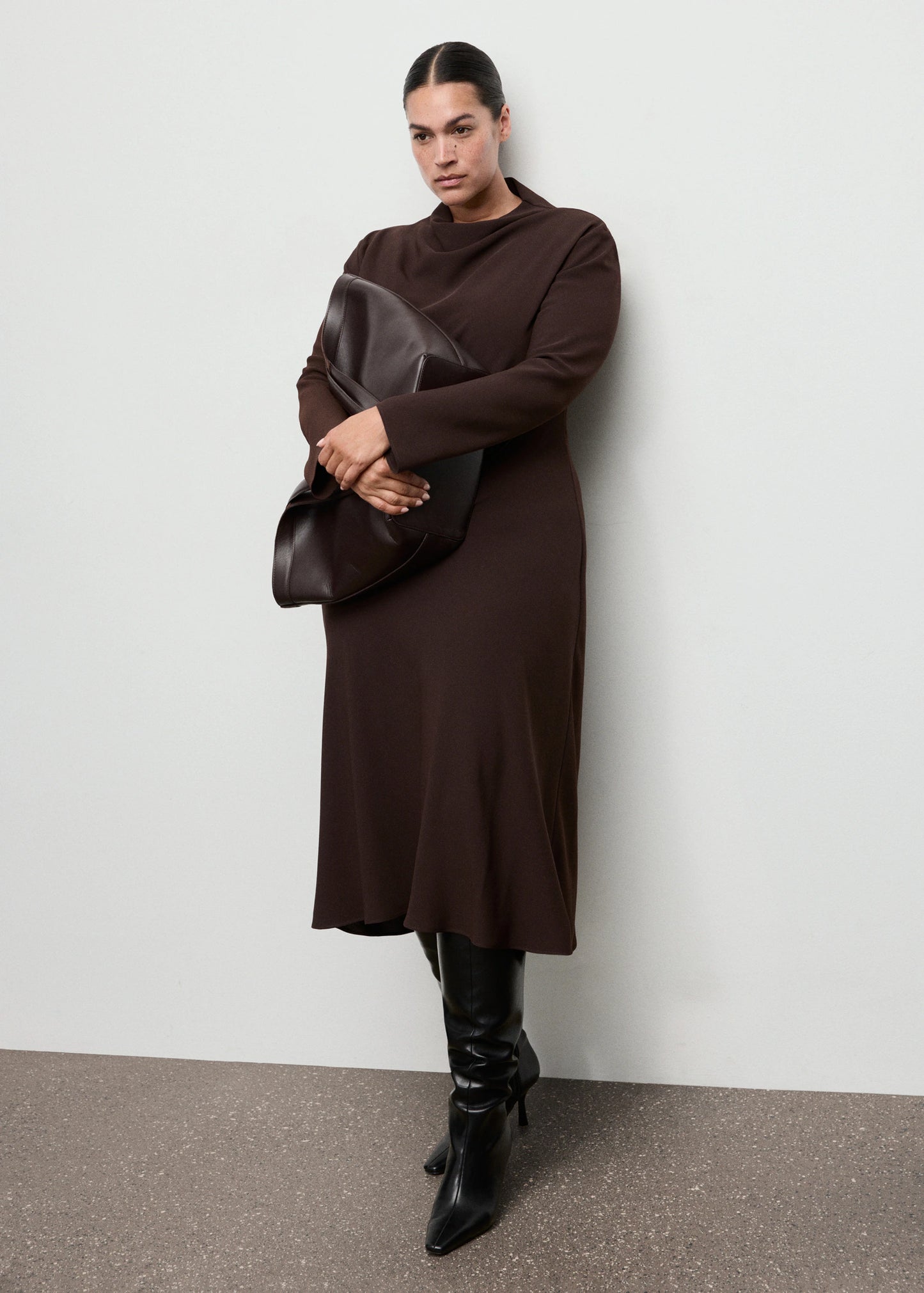 Ruched Dress With Draped Neckline