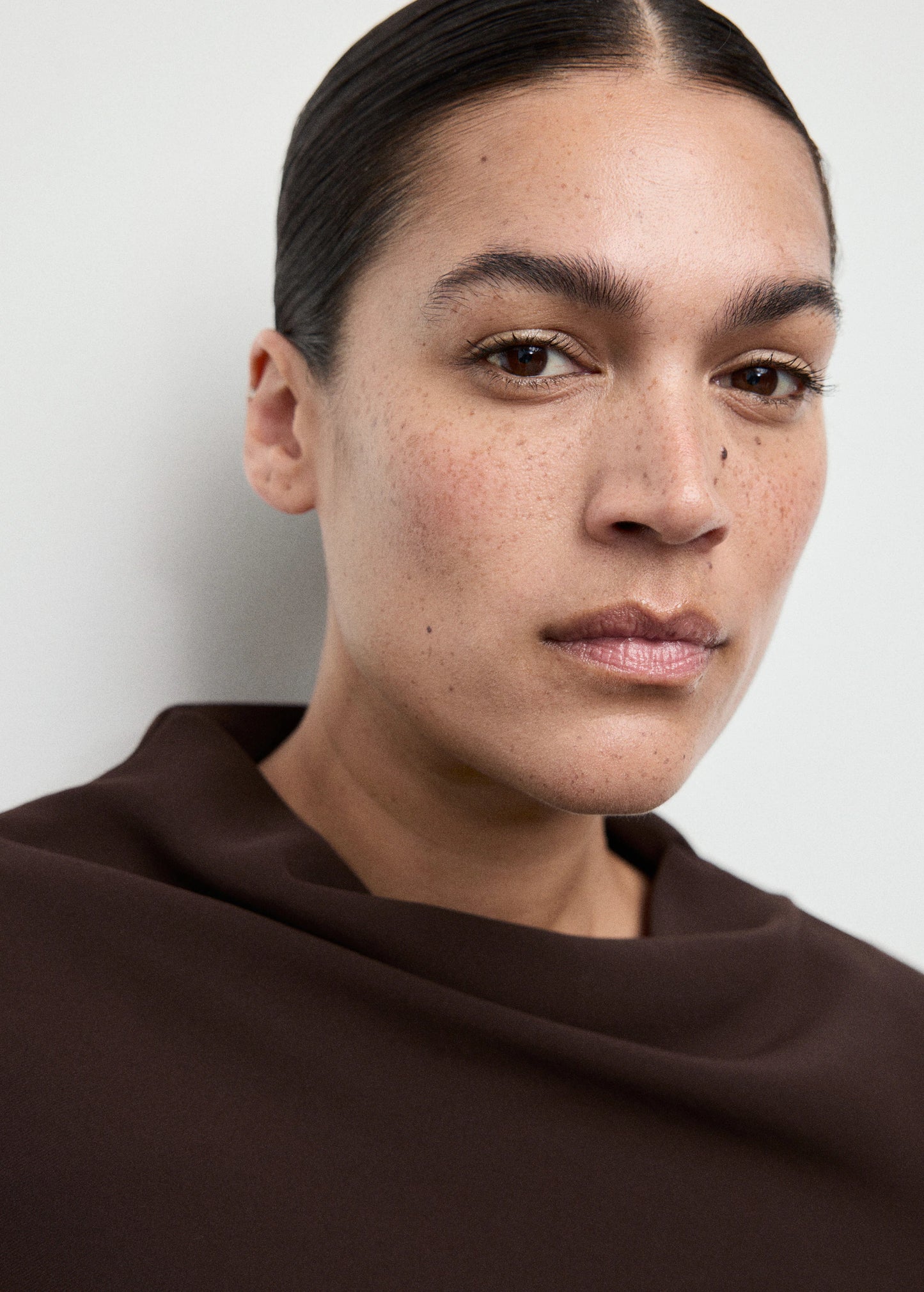 Ruched Dress With Draped Neckline